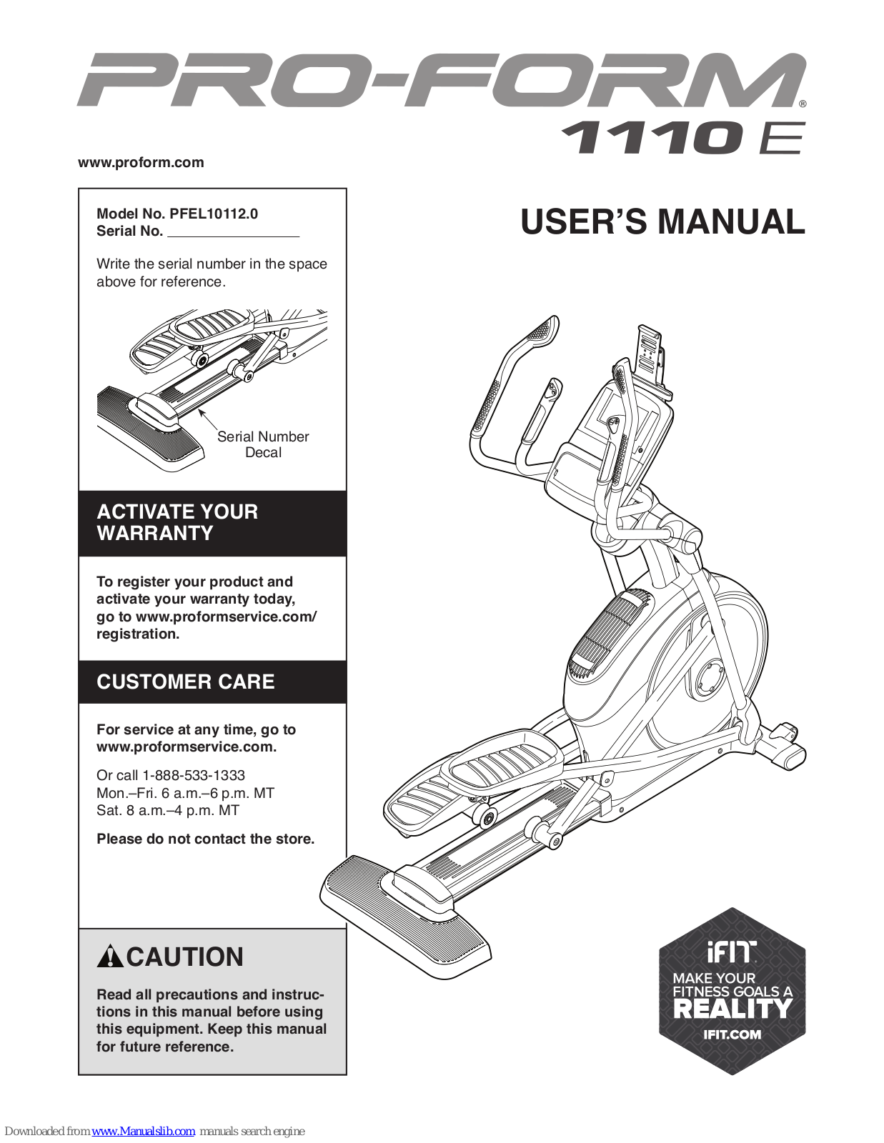 Pro-Form 1110 E Elliptical, PFEL10112.0 User Manual