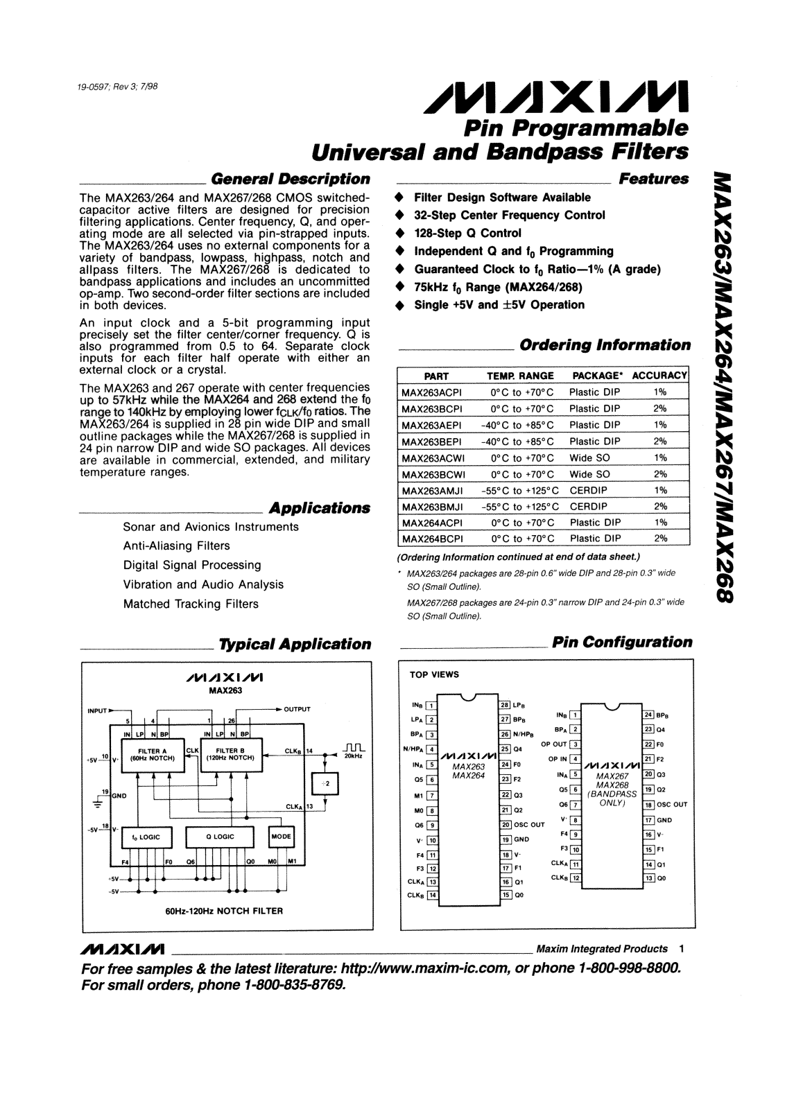 Maxim MAX268AMRG, MAX268AENG, MAX268ACWG, MAX268ACNG, MAX268BENG Datasheet