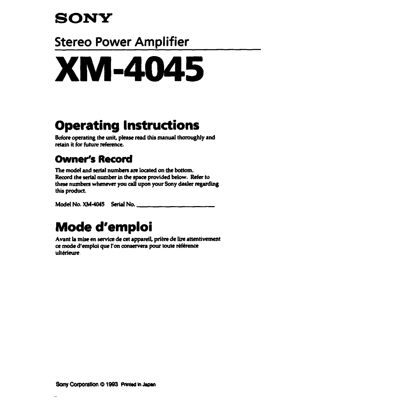 Sony XM-4045 User Manual