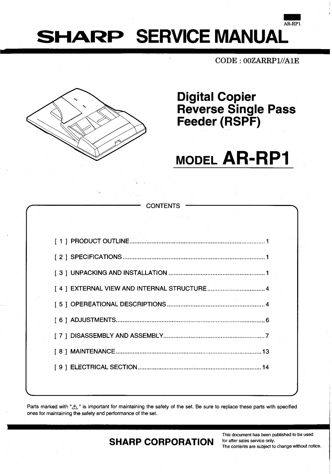 SHARP AR-RP1sme Service Manual