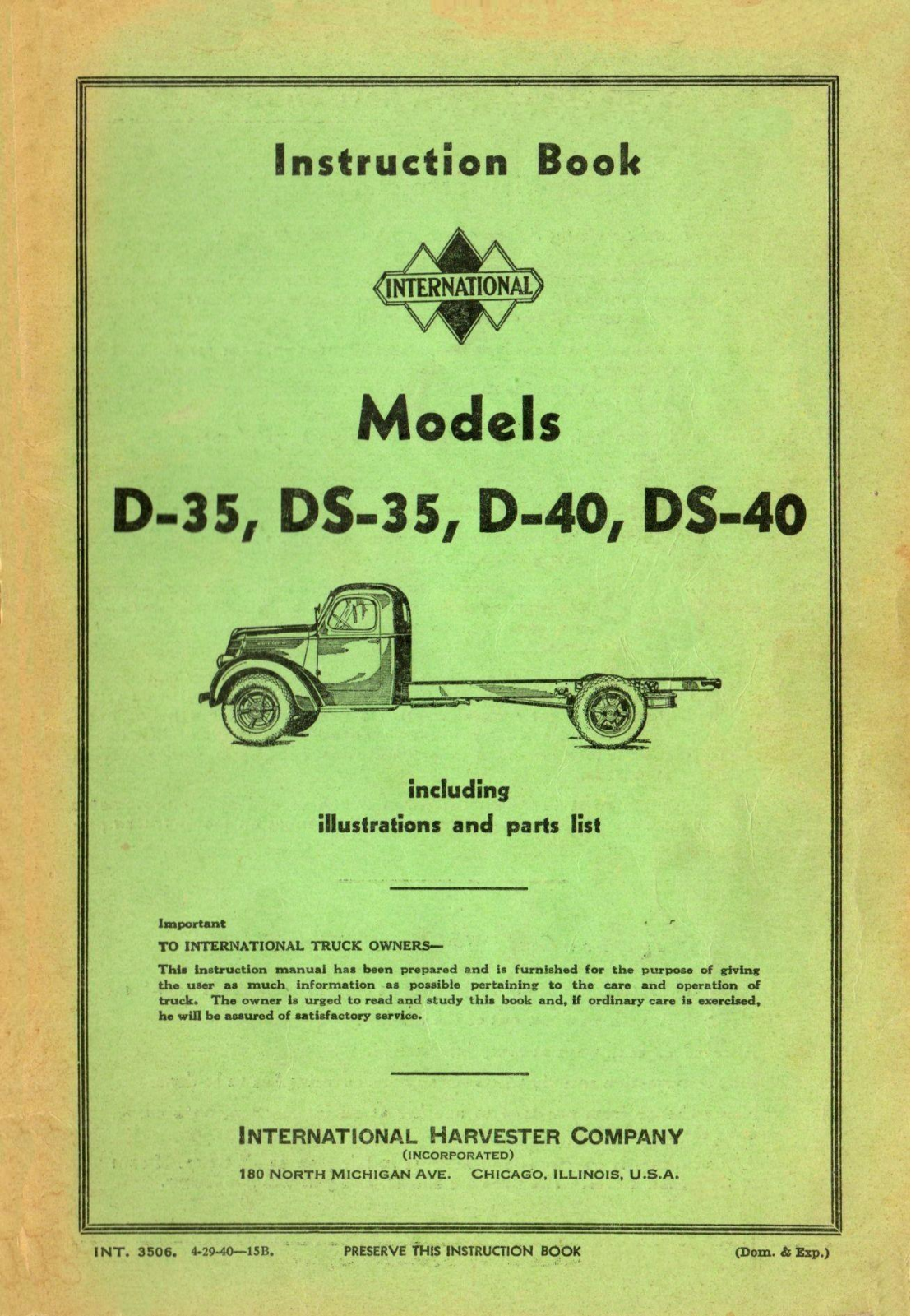 International 1940 Operating Instructions