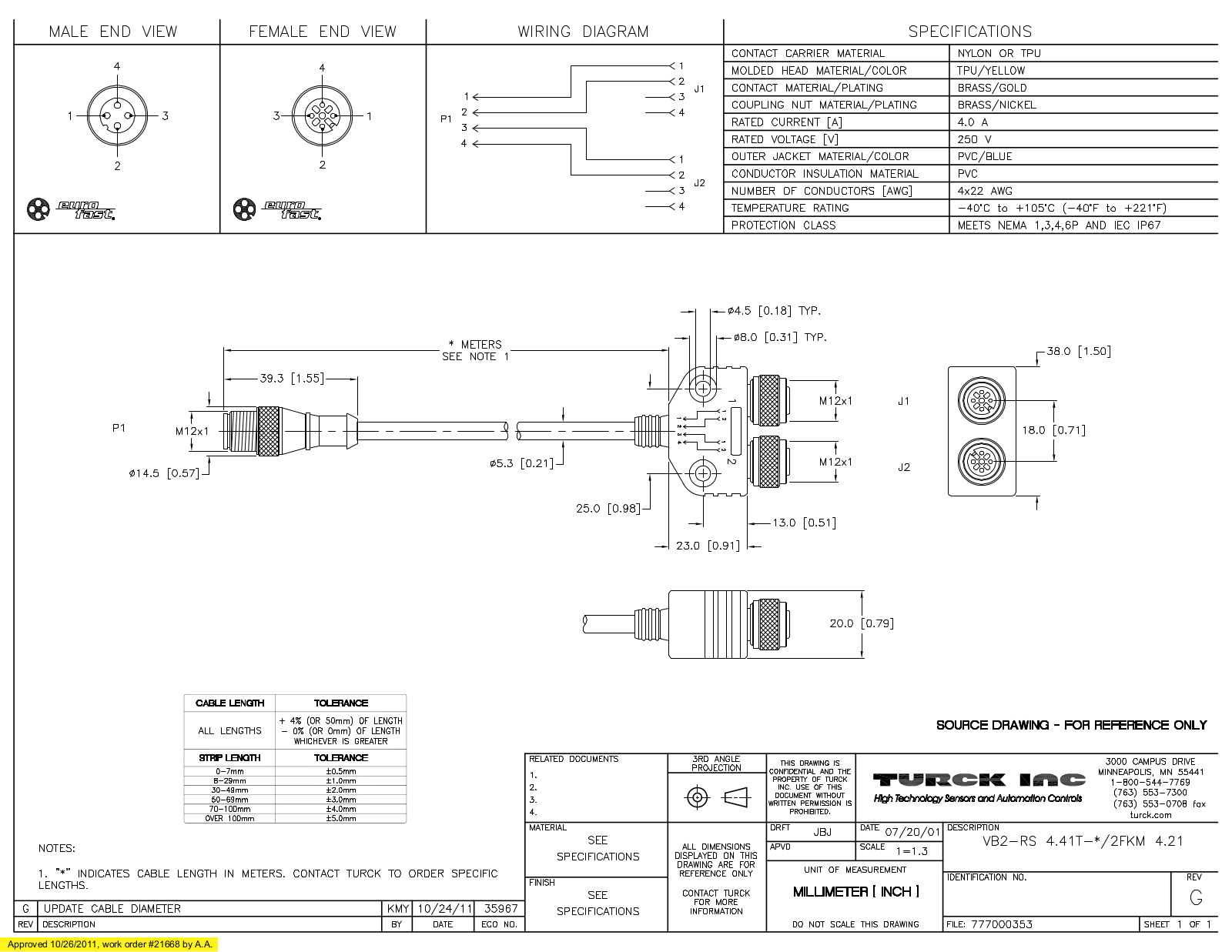 Turck VB2-RS4.41T-0.2/2FKM4.21 Specification Sheet