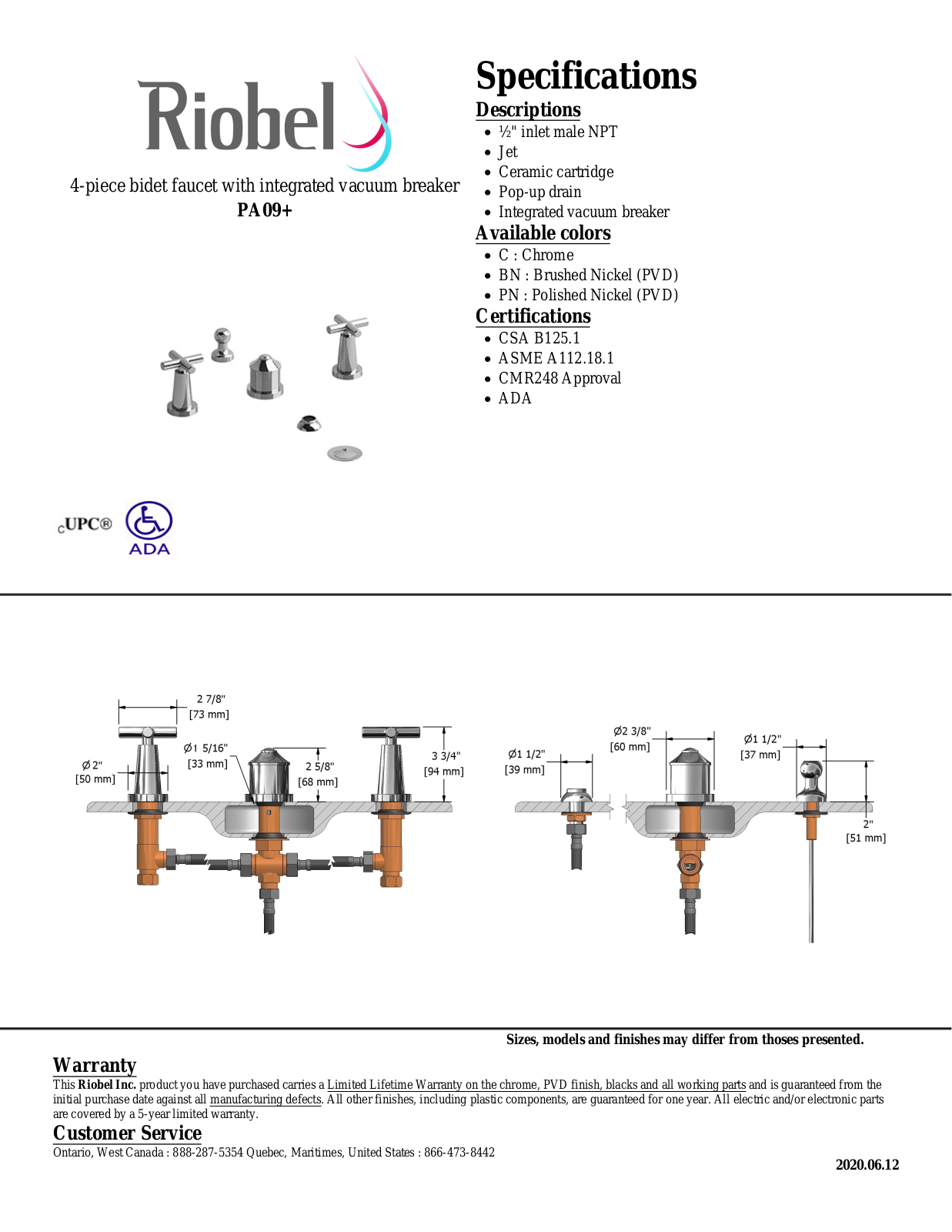 Riobel PA09PN, PA09BN, PA09C Specifications - ManualMachine.com