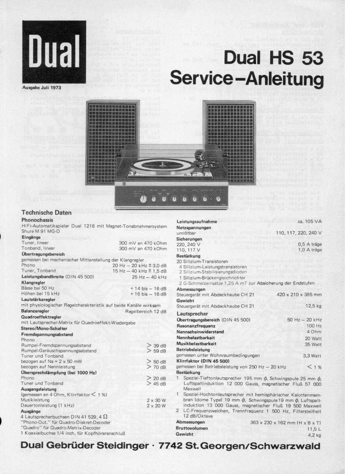 Dual HS-53 Service manual