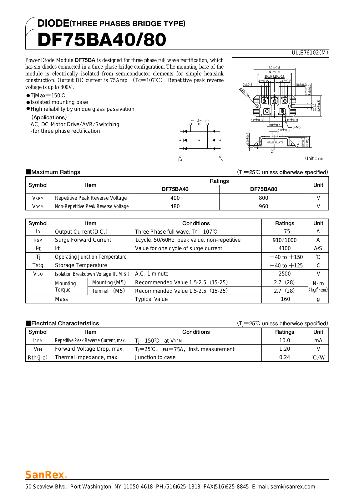 Sanrex-Sansha Electric Manufacturing DF75BA40, DF75BA80 Data Sheet