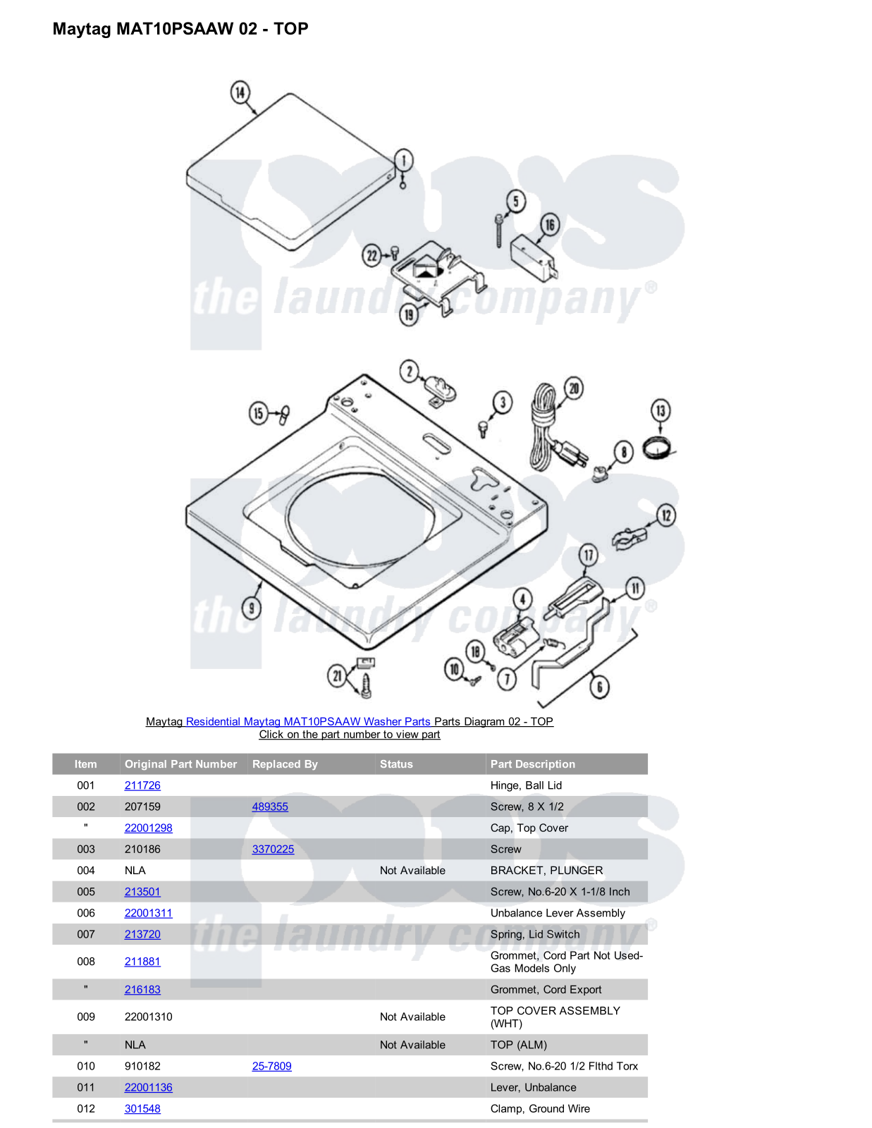 Maytag MAT10PSAAW Parts Diagram