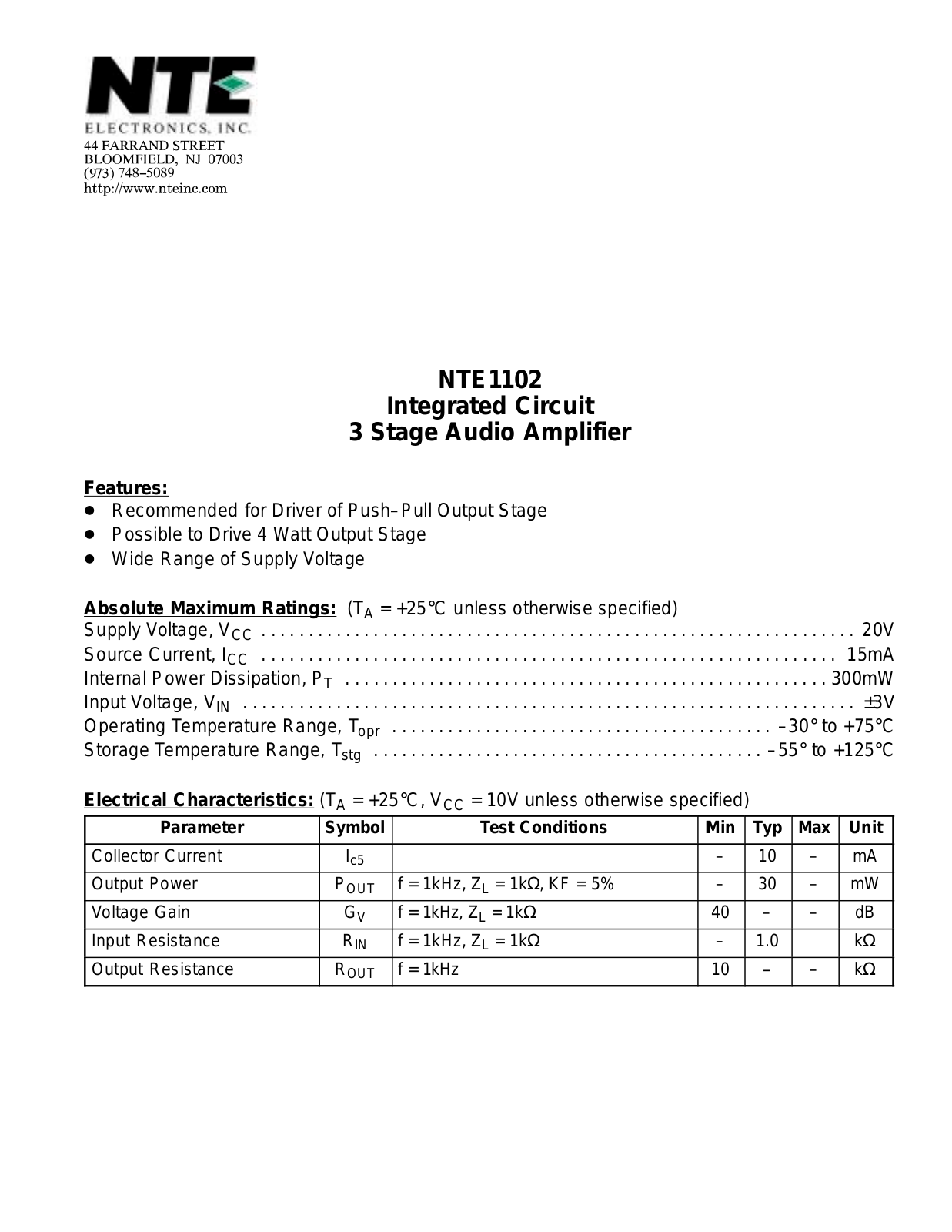 Datasheet NTE1102 Datasheet (NTE) - ManualMachine.com