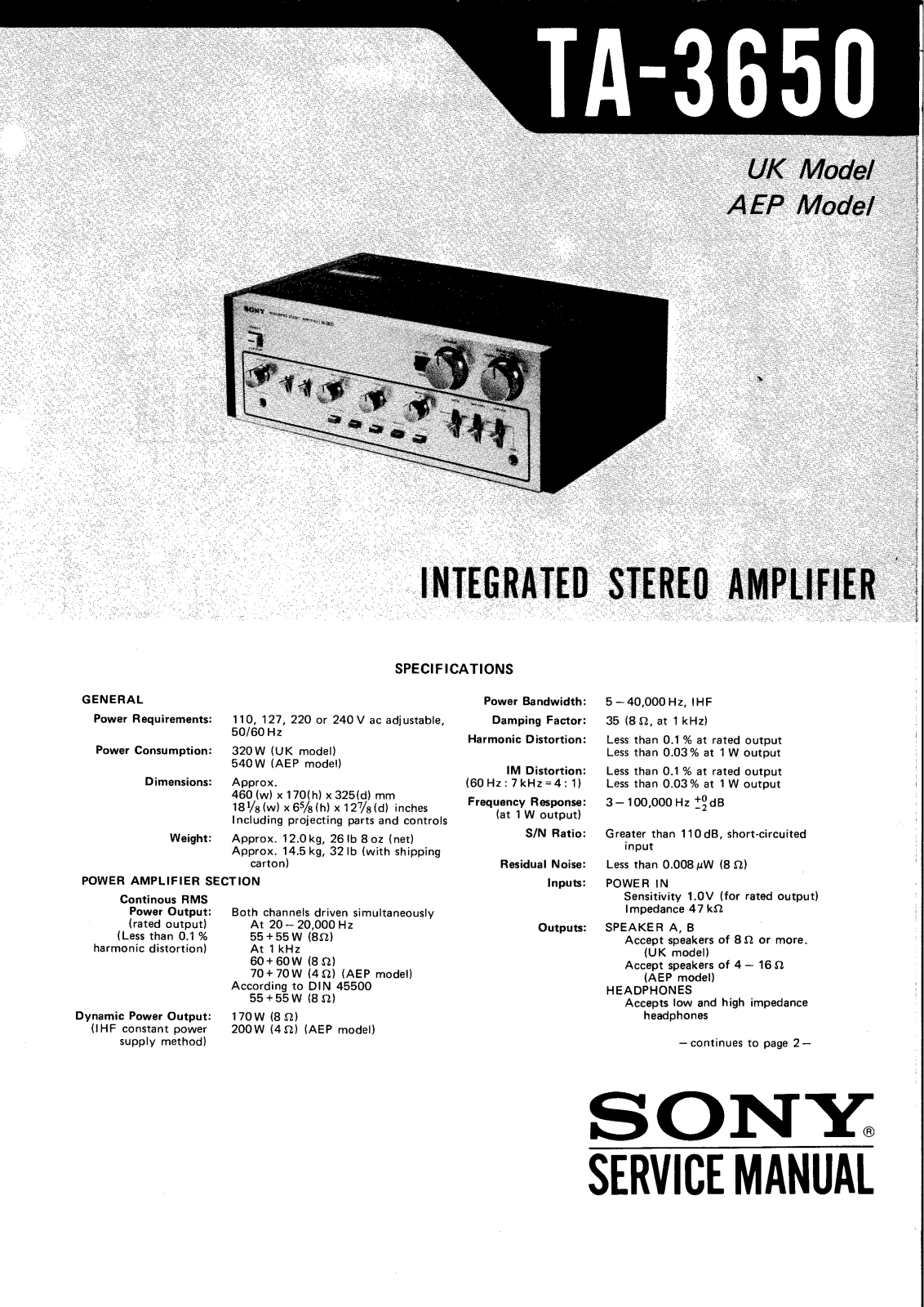 Sony ta 3650 Service Manual