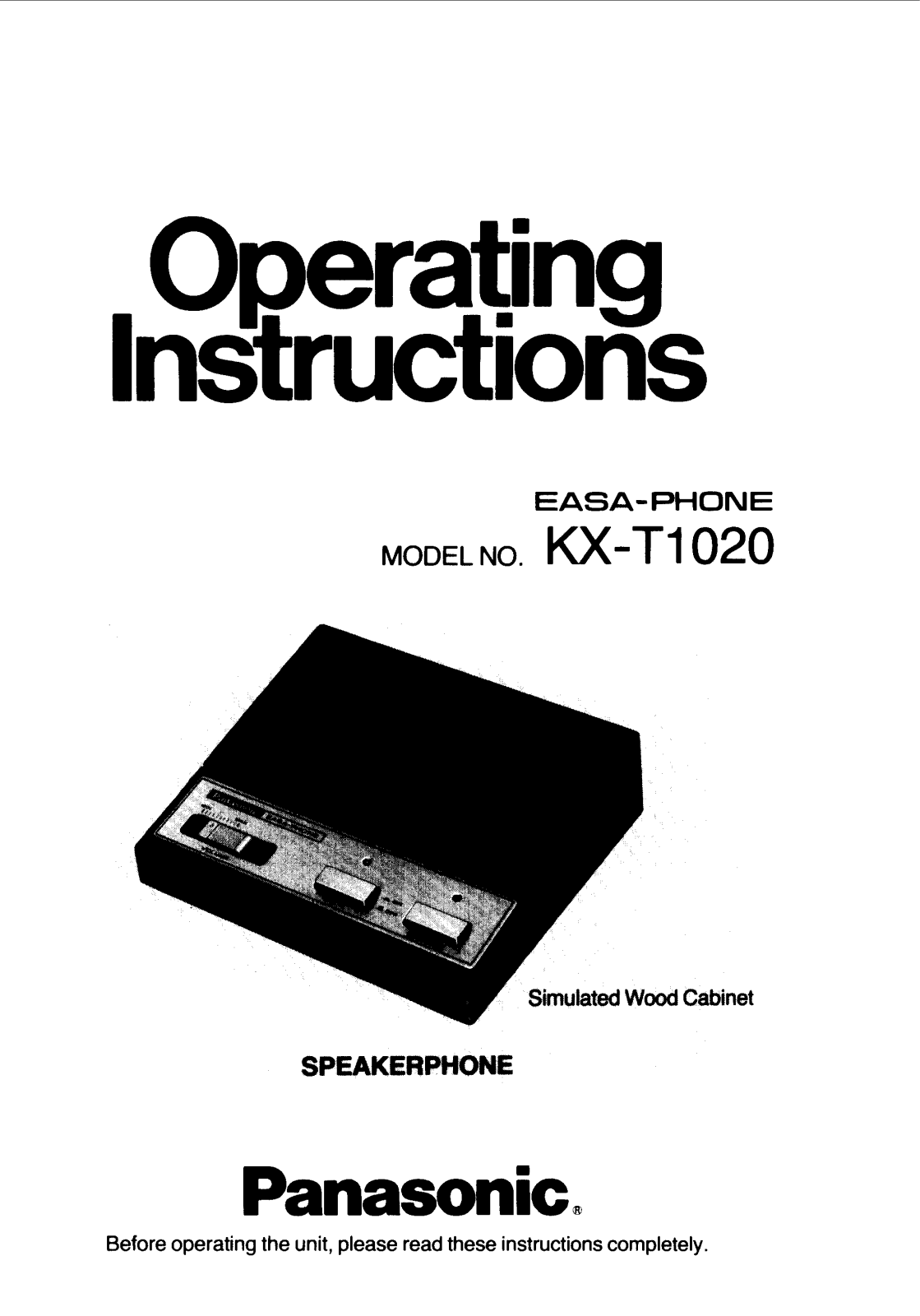 Panasonic kx-t1020 Operation Manual