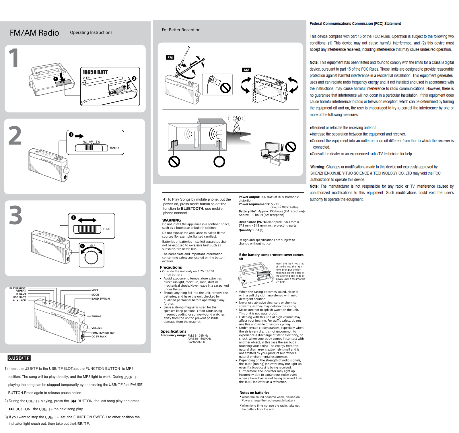 XINJIE YITUO SCIENCE and TECHNOLOGY GF 306BT User Manual