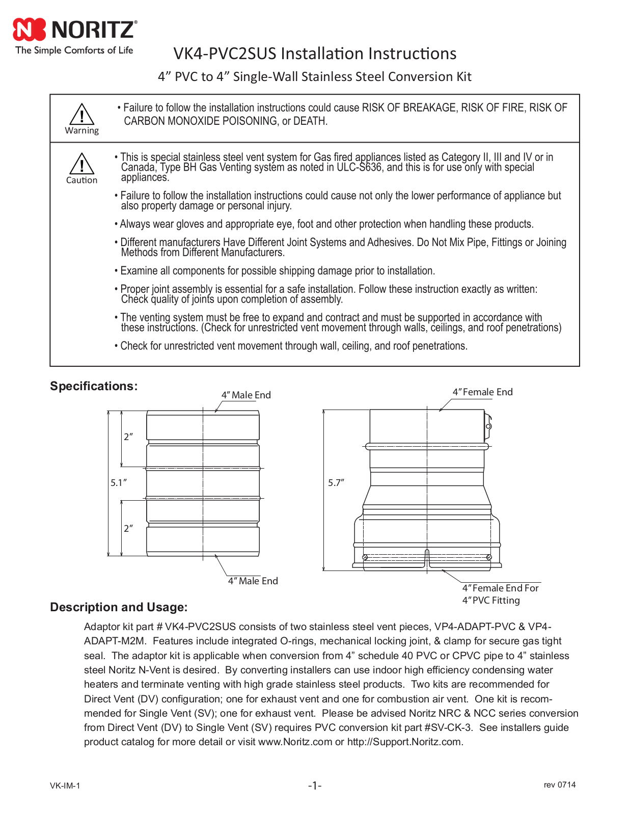 Noritz VK4-PVC2SUS Installation  Manual