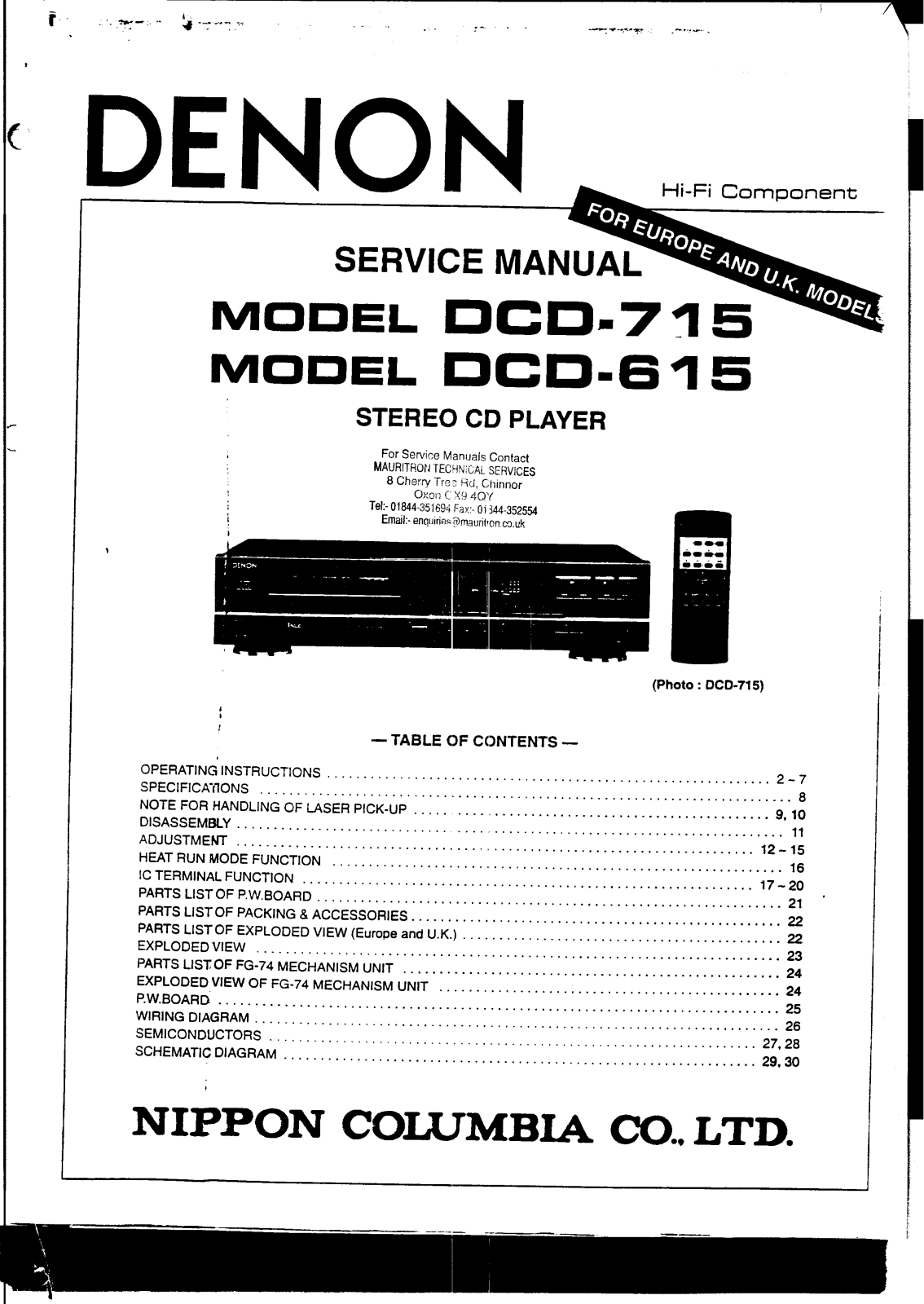 Denon DCD 615, DCD 715 Service Manual