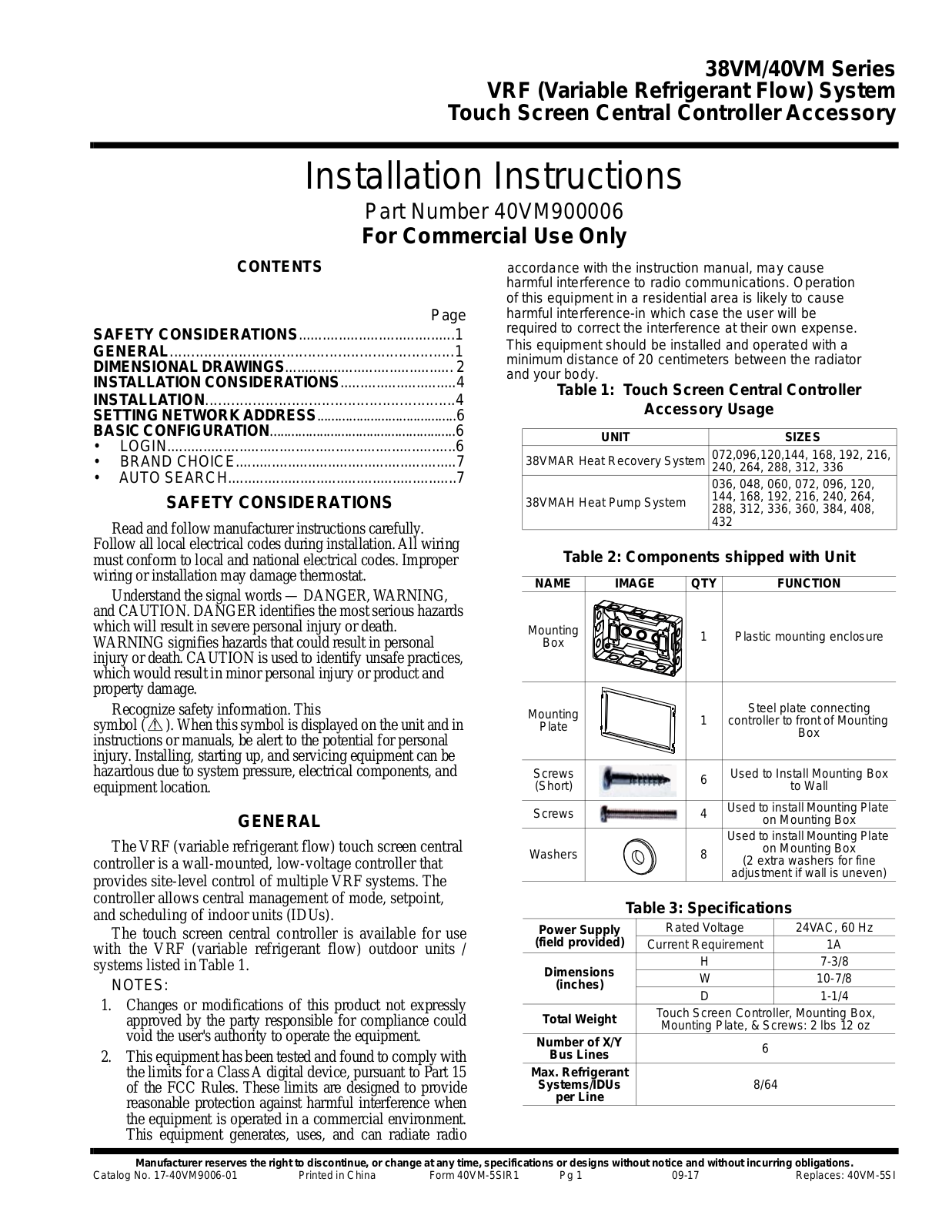 Carrier 40VM900006 Users Manual