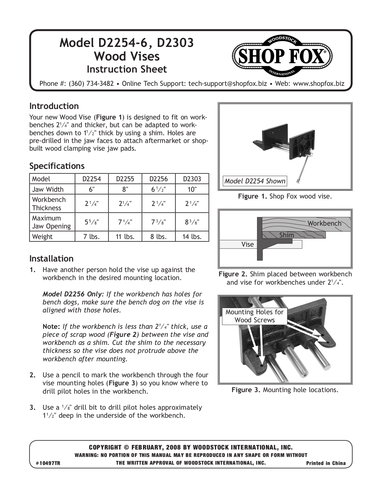 Woodstock D2254-6 User Manual