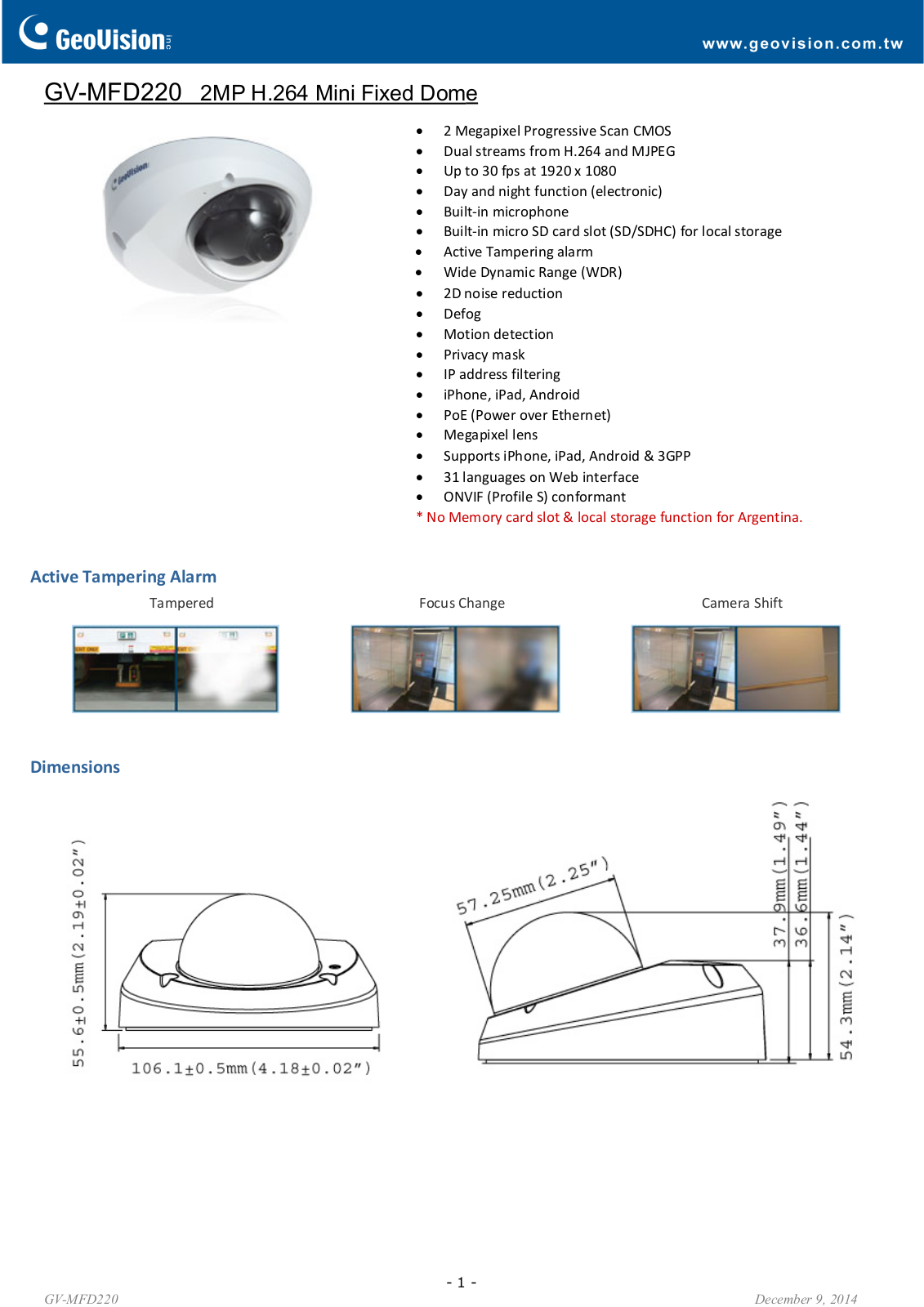 Geovision GV-MFD220 Specsheet