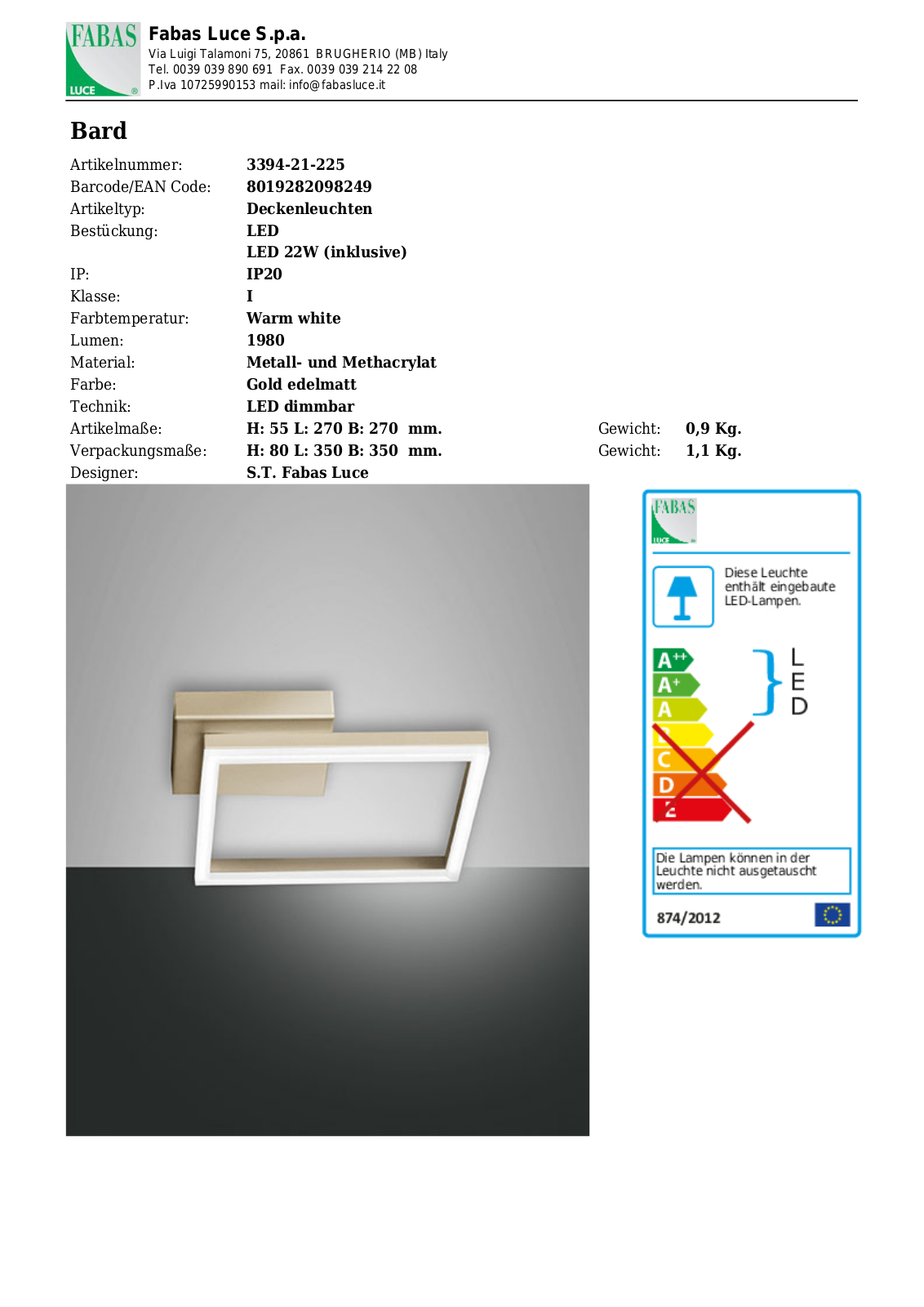 Bard 3394-21-225 User Manual