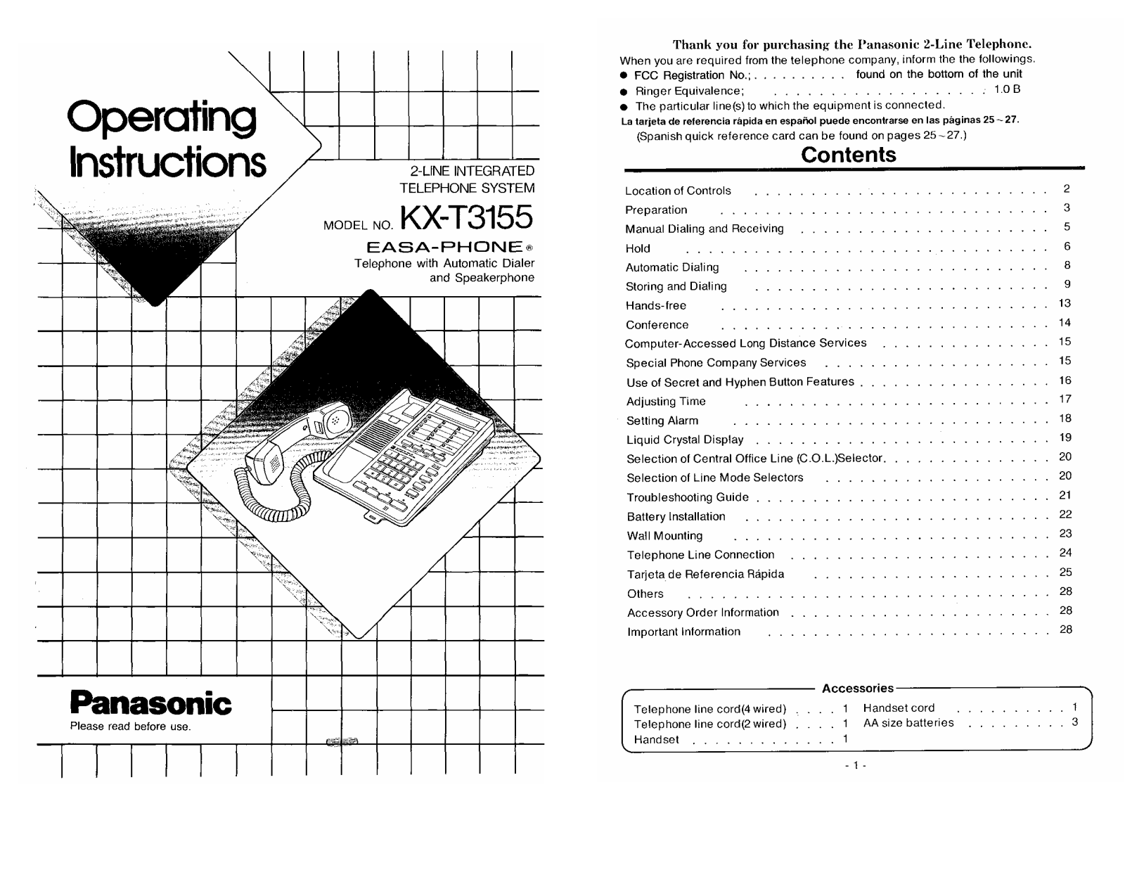 Panasonic KX-T3155 Operating Instructions