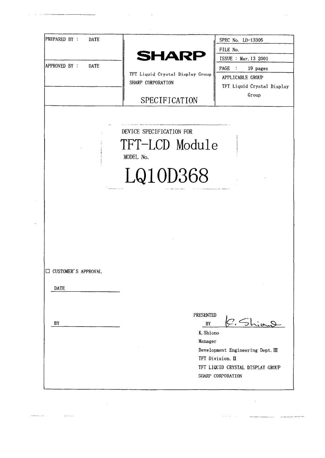 Sharp LQ10D368 Schematic