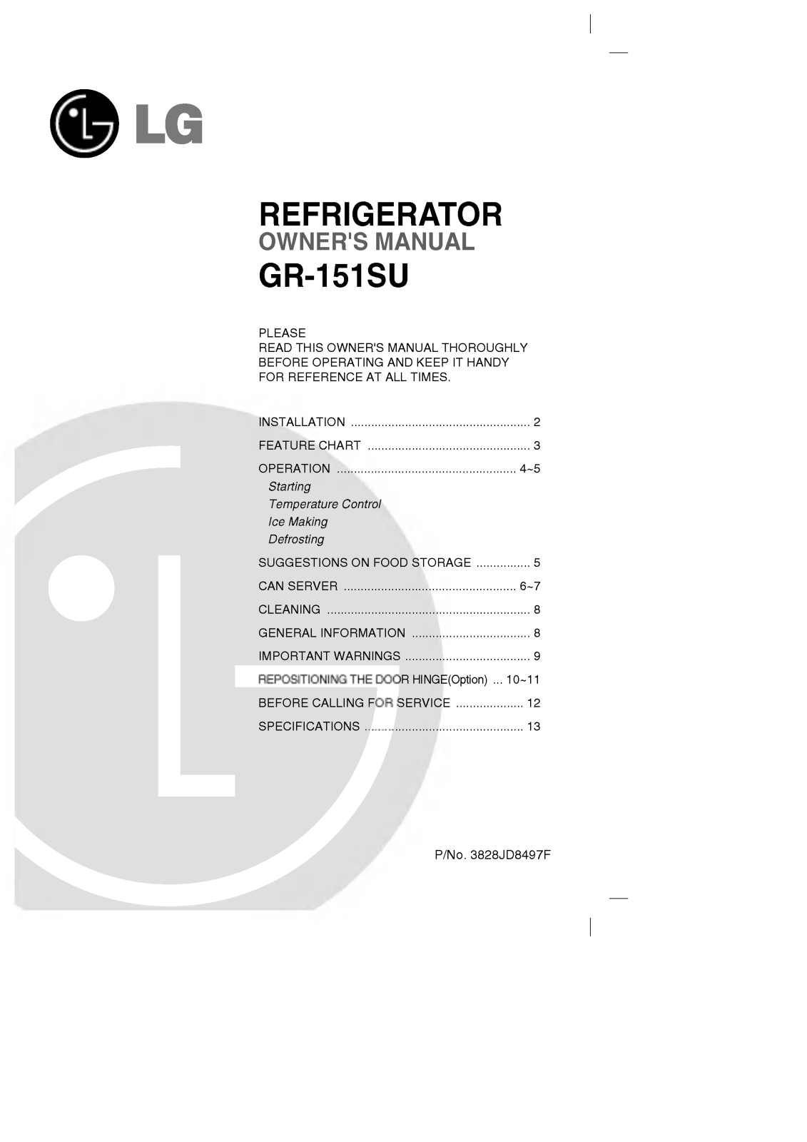 LG GR-151SU Owner’s Manual