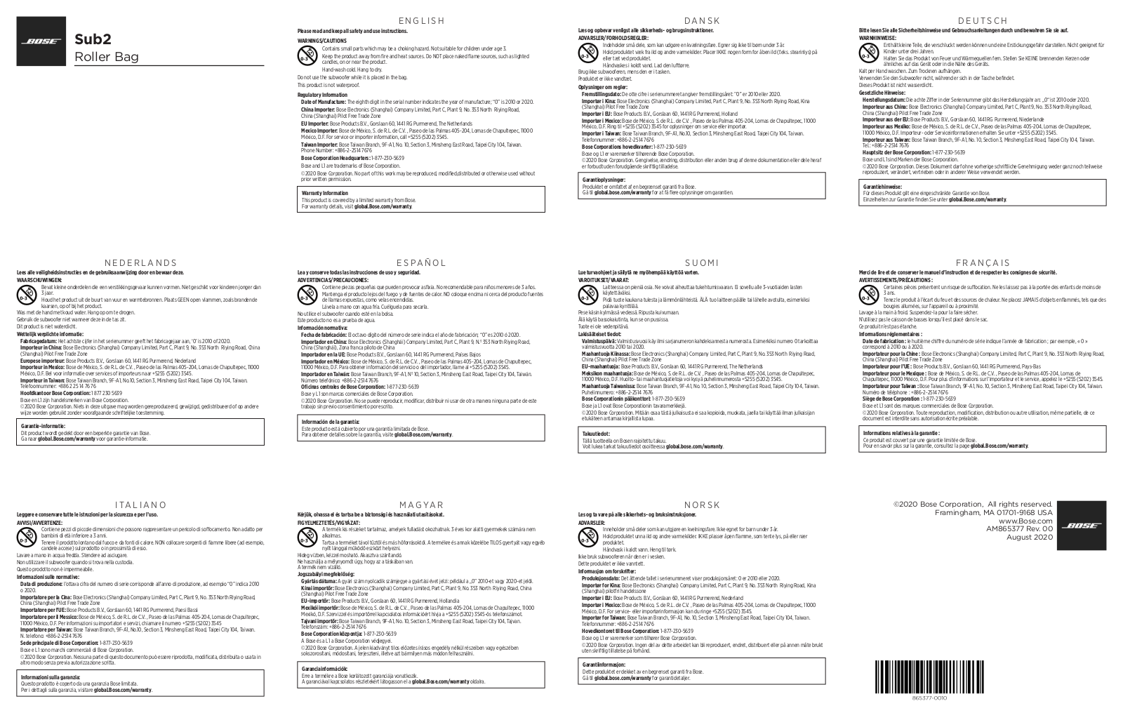 Bose Sub2 Roller Bag User manual