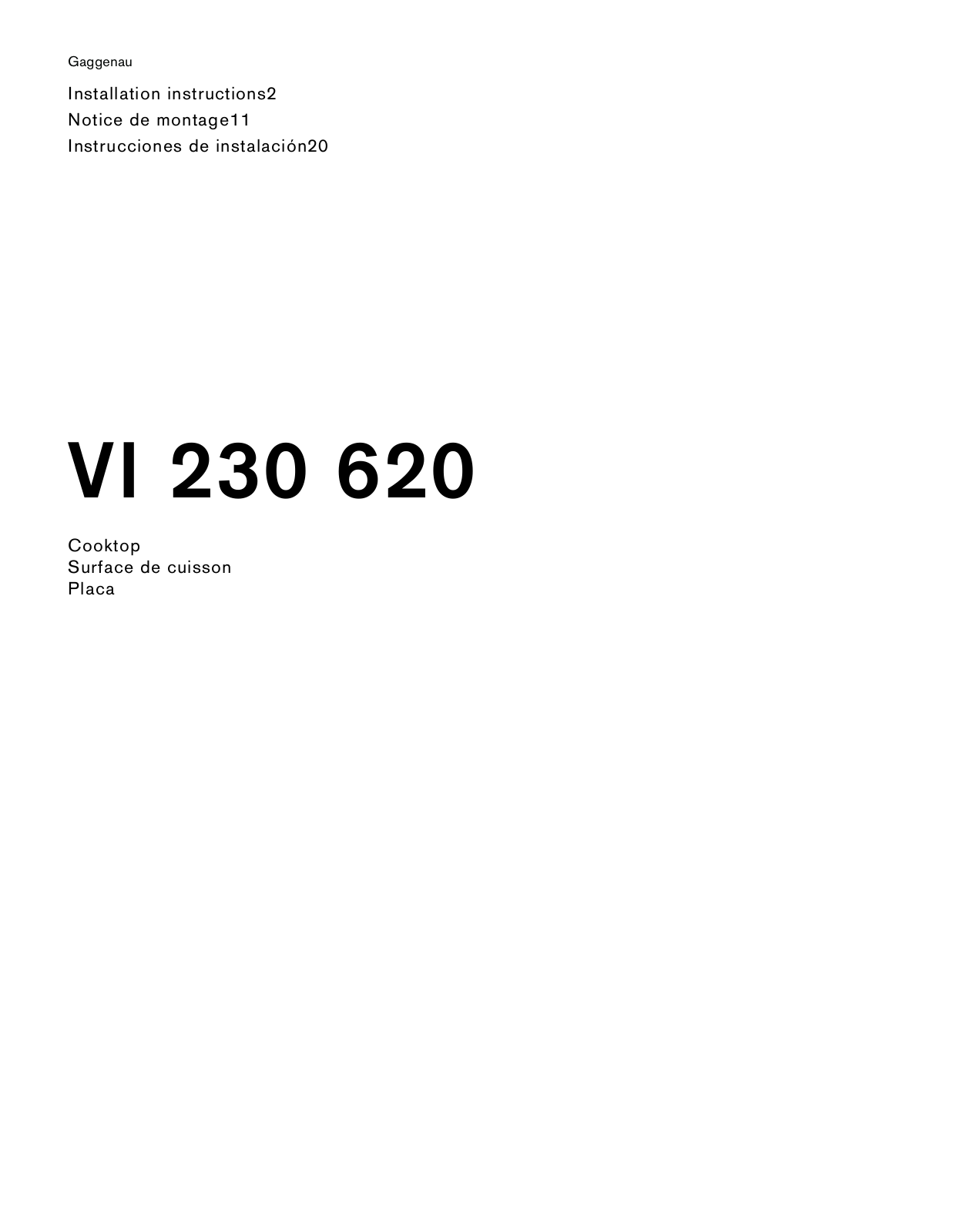 Gaggenau VI230620 Installation manual