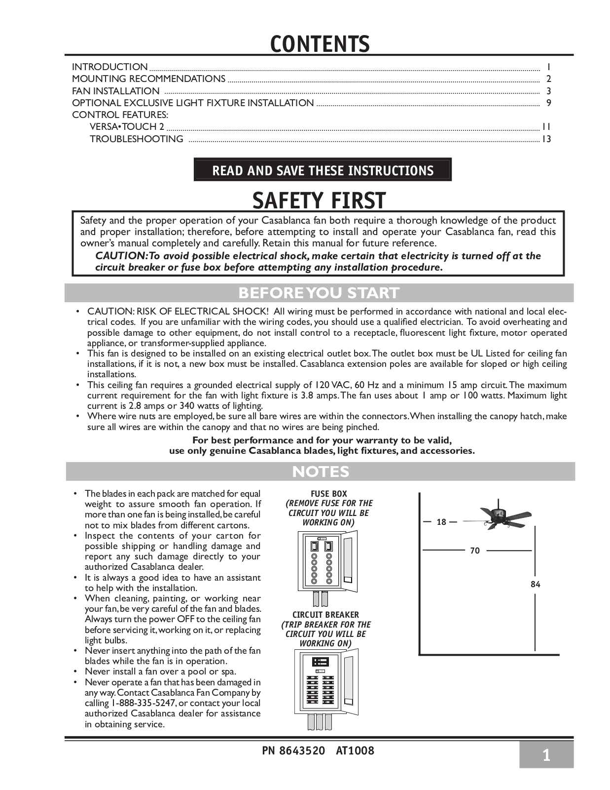 Casablanca Fan Company 86UxxM User Manual