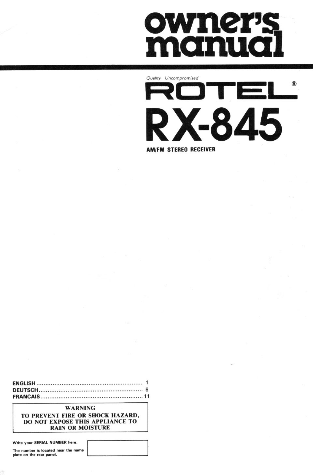 Rotel RX-845 User Manual