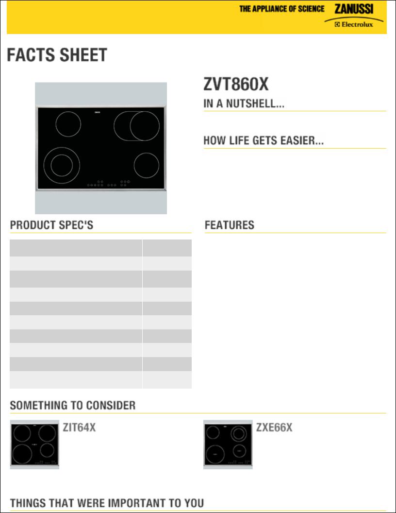 Zanussi ZVT860X facts sheet