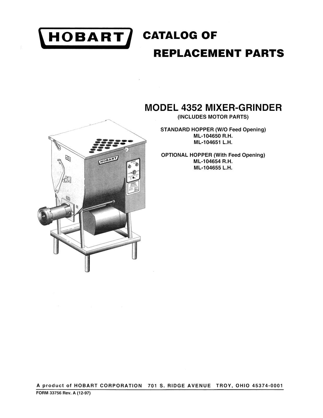 Hobart 4352 Parts List