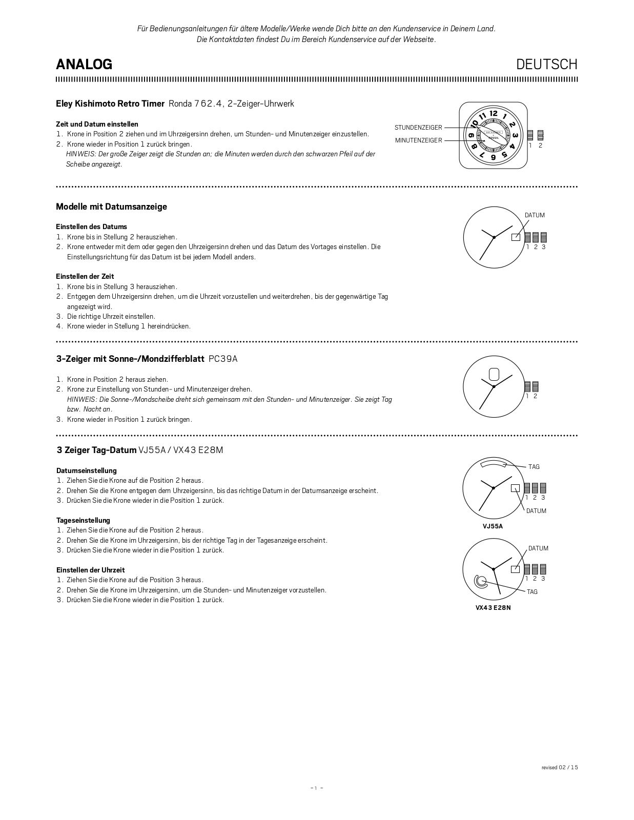 Fossil Multifunktion, Analog, Digital, Analog-Digital, Automatic User Manual