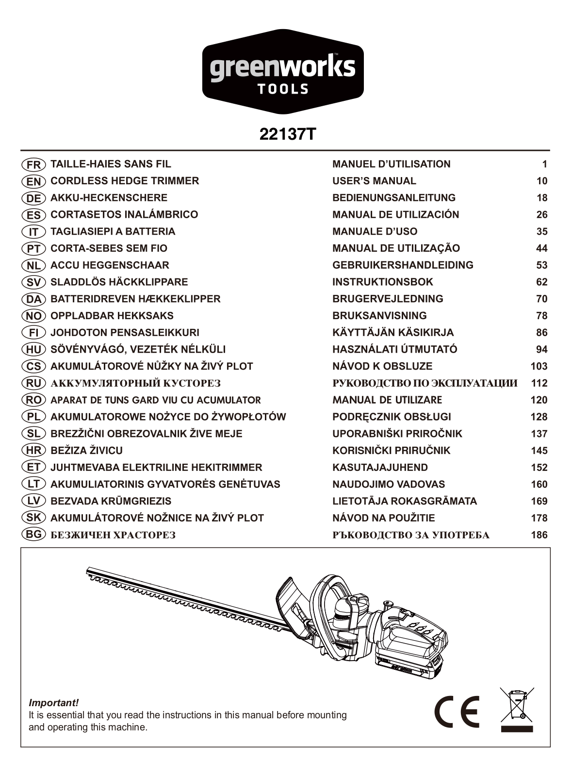 Greenworks Tools G24HT57 operation manual