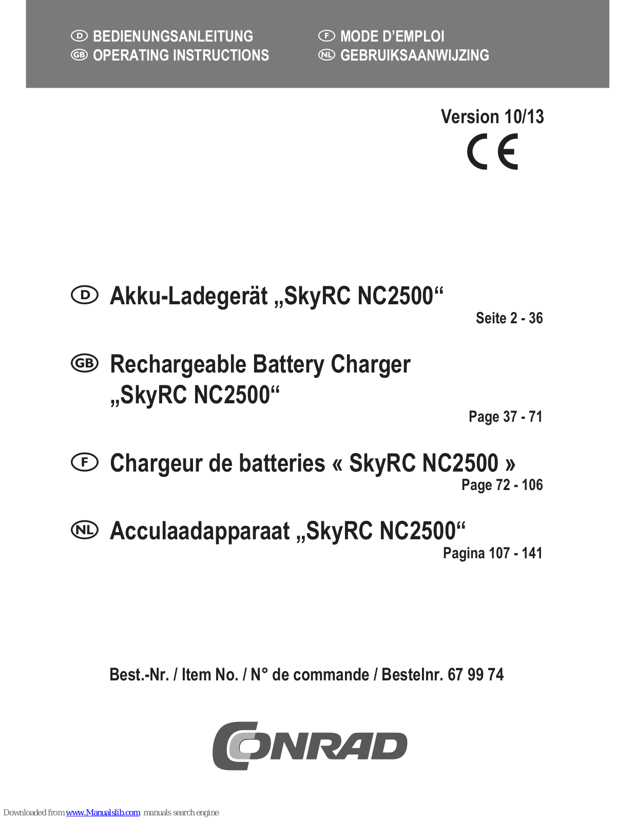 Conrad SkyRC NC2500 Operating Instructions Manual