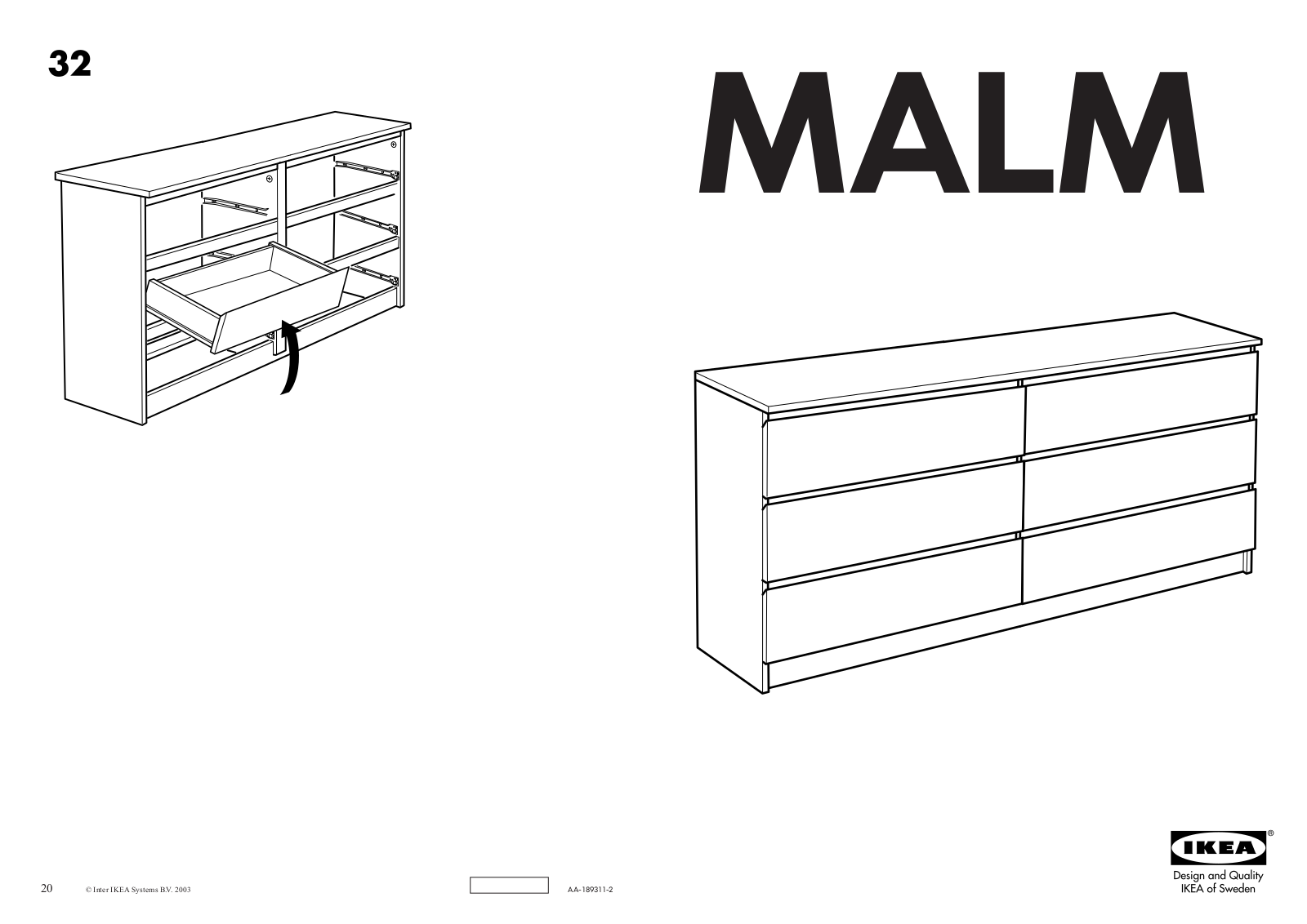 IKEA MALM DOUBLE CHEST W- 6DRAWERS 63X31 Assembly Instruction