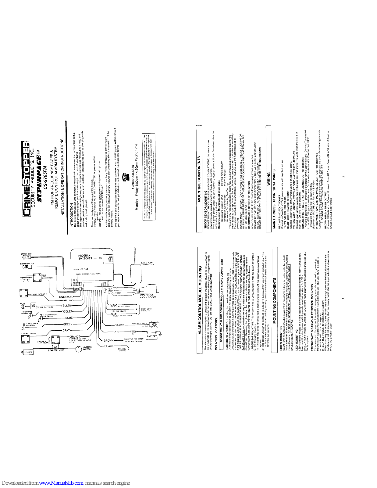 CrimeStopper CS-9705FM Installation And Operation Instruction Manual