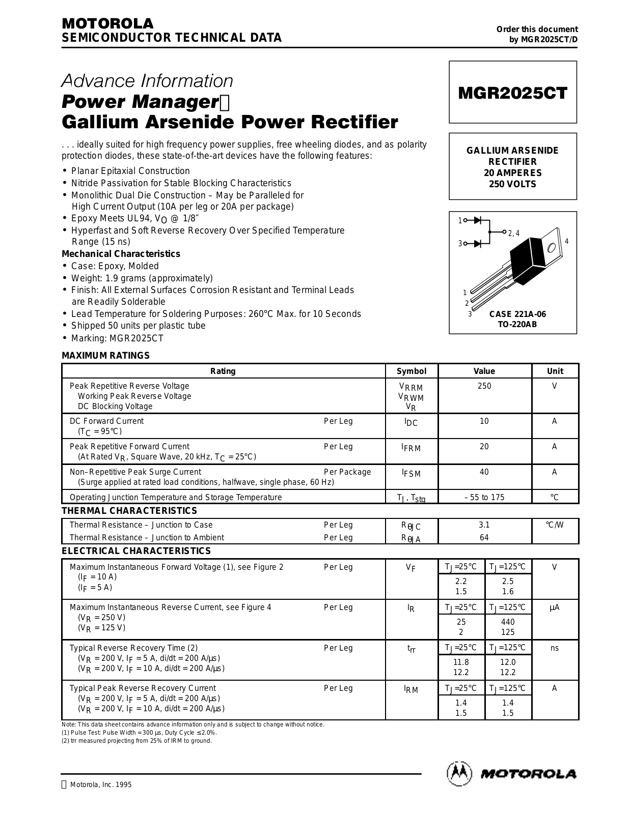 Motorola MGR2025CT Datasheet