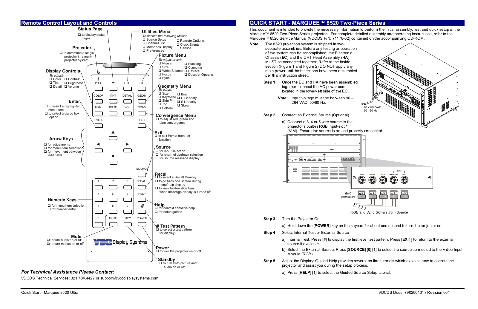 VDC Display Systems Marquee 8520 Ultra, Marquee 8520 Two-Piece Series Quick Start Manual