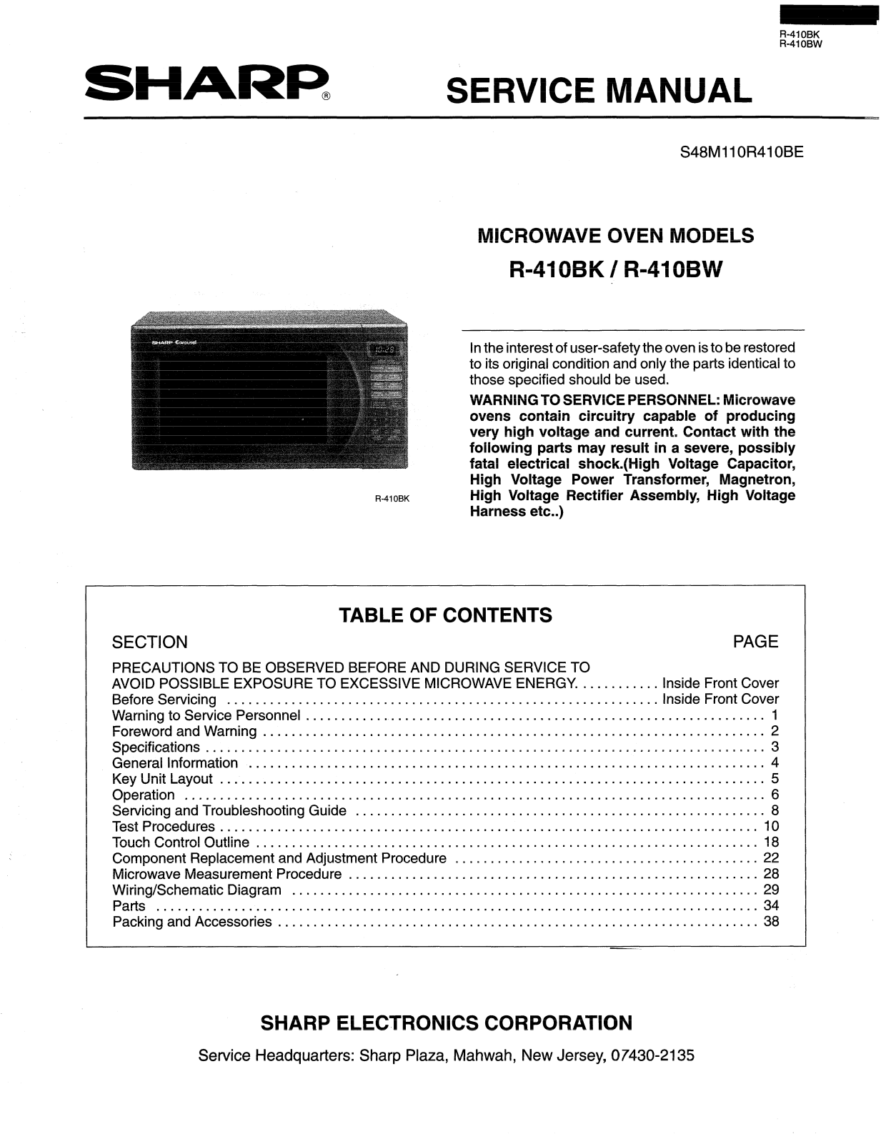 SHARP R410BK, R-410BW Service Manual - ManualMachine.com