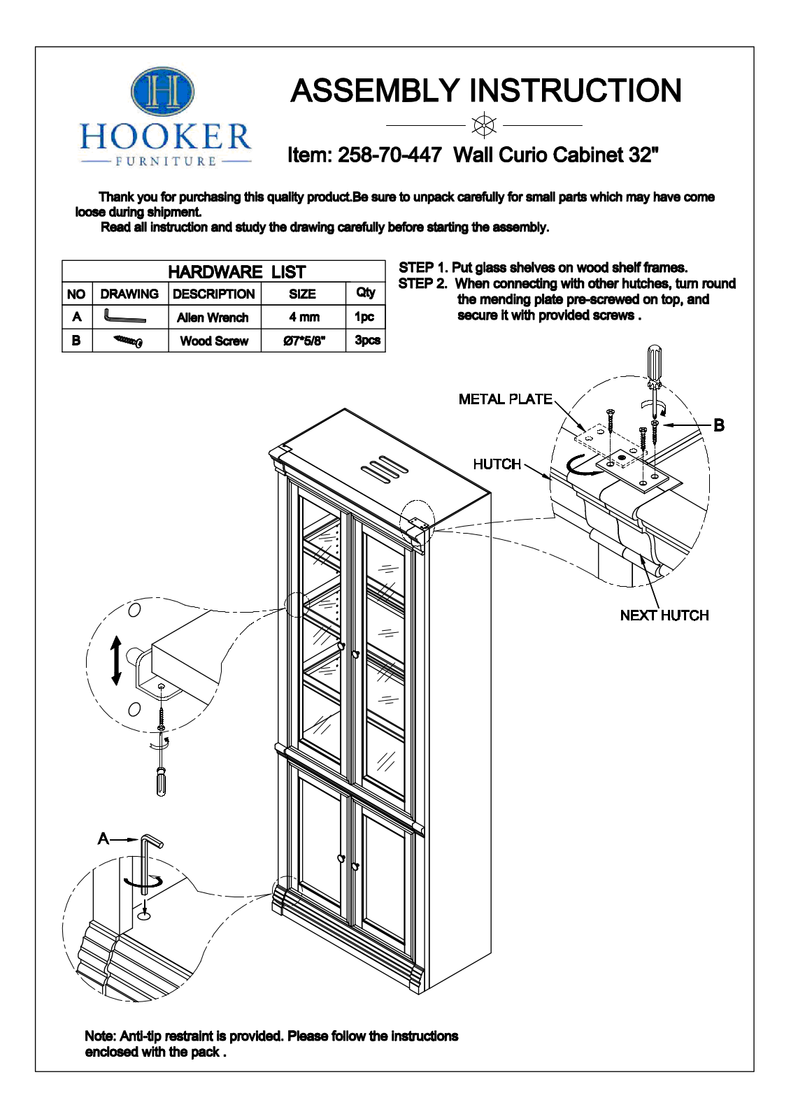 Hooker Furniture 25870447 Assembly Guide