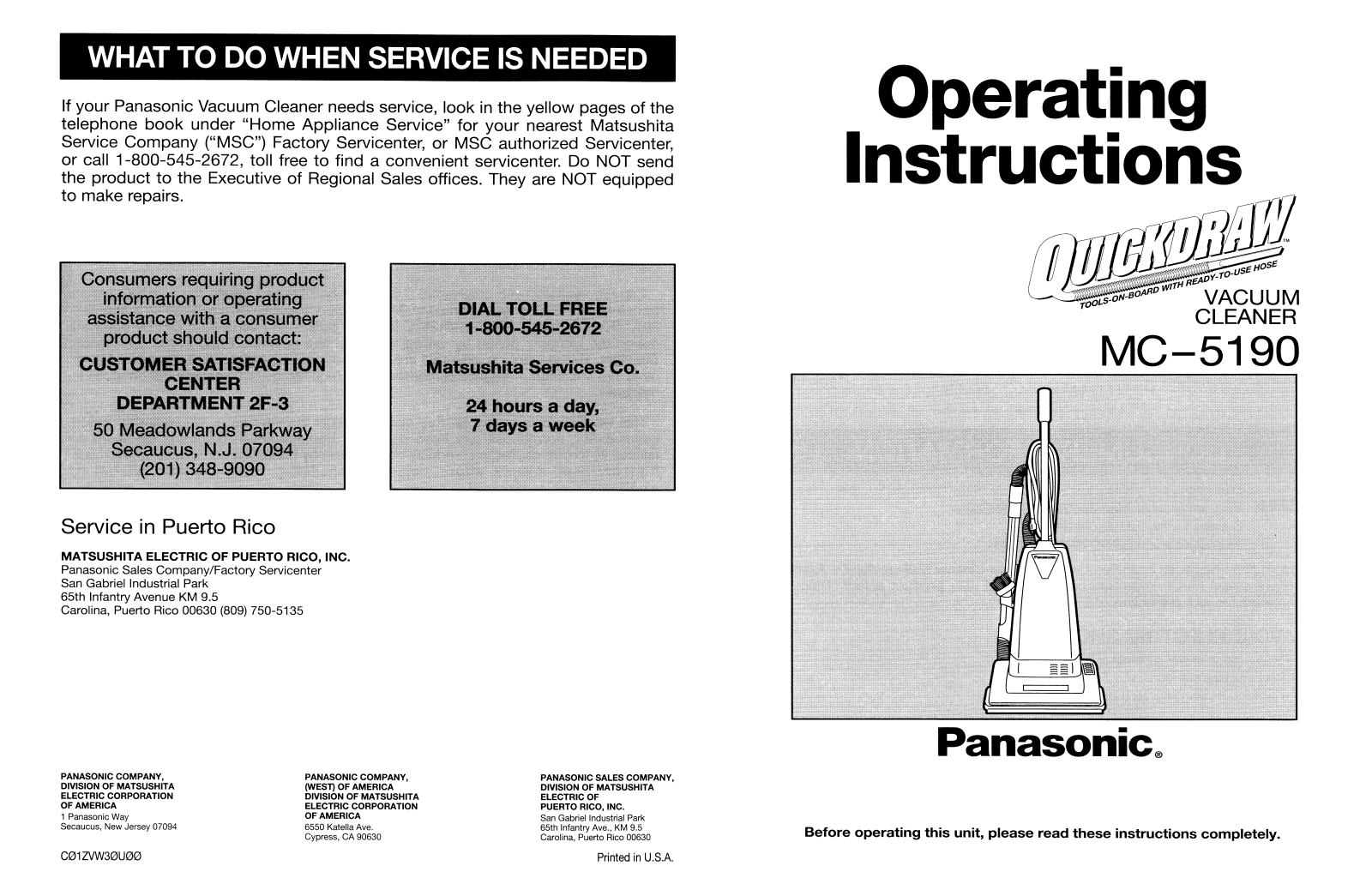 Panasonic mc5190 Operation Manual