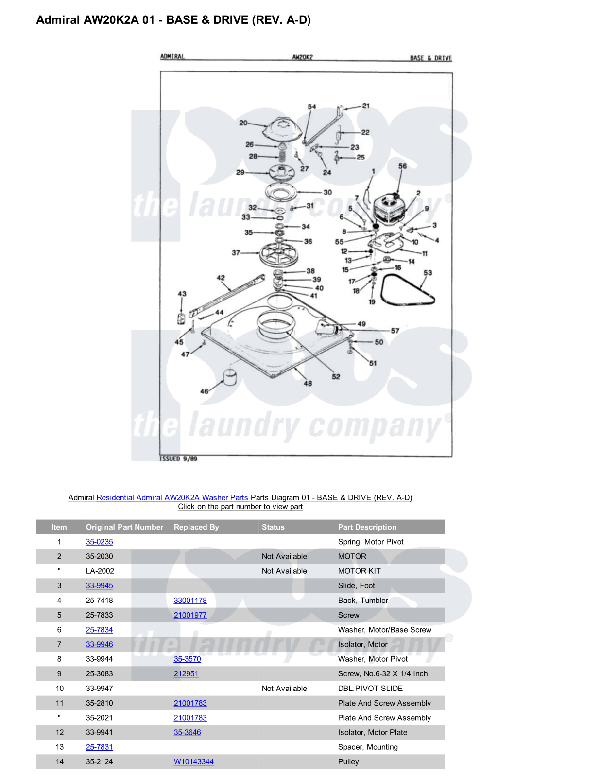 Admiral AW20K2A Parts Diagram