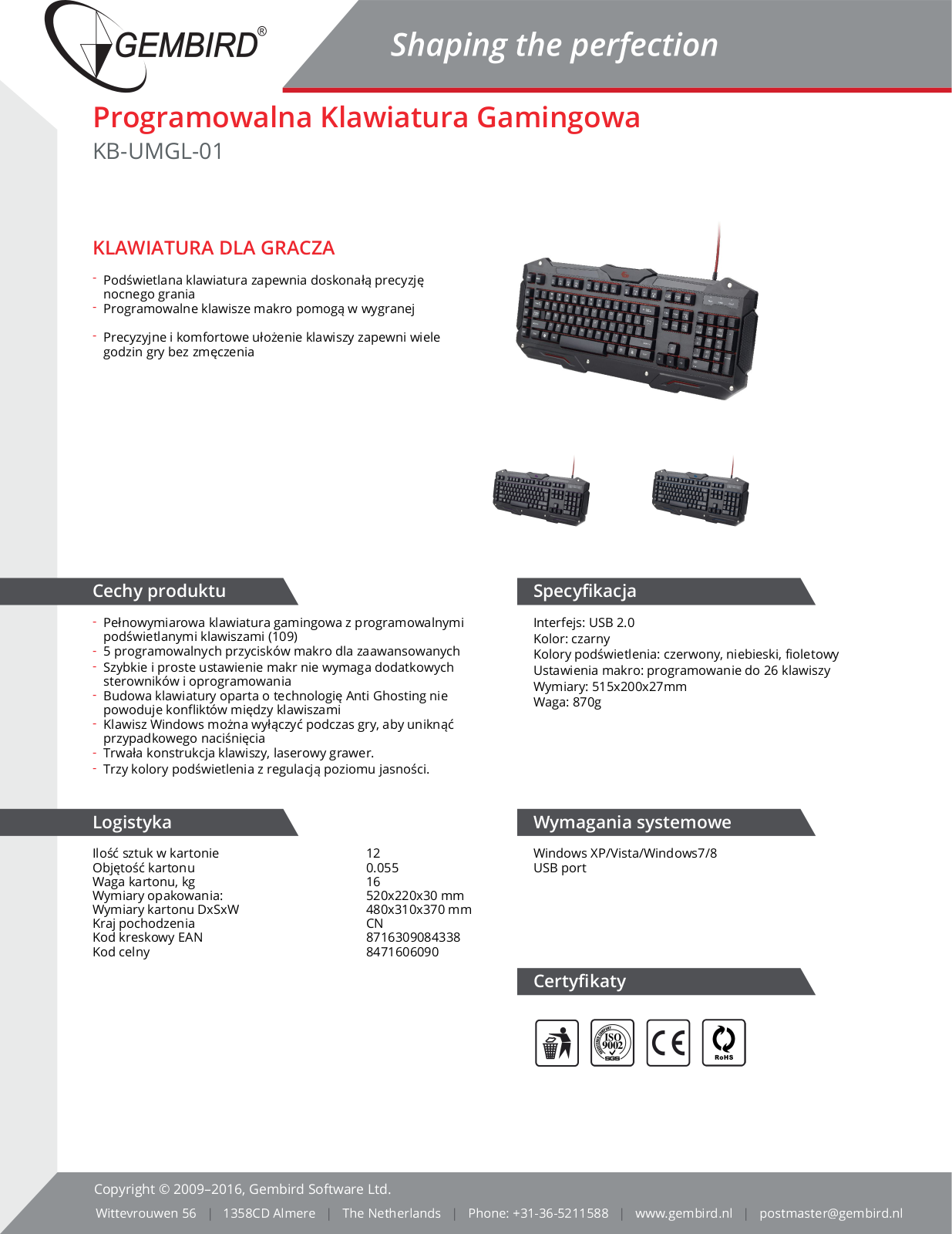 Gembird KB-UMGL-01 User Manual