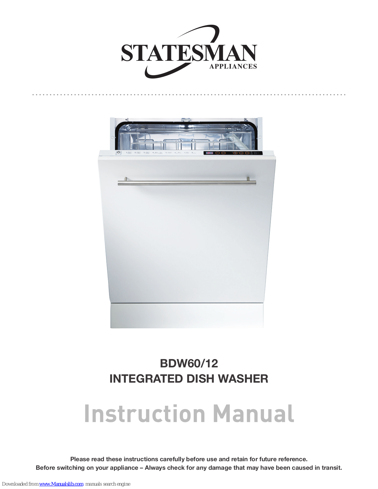 Statesman Appliances BDW60, BDW6012 Instruction Manual