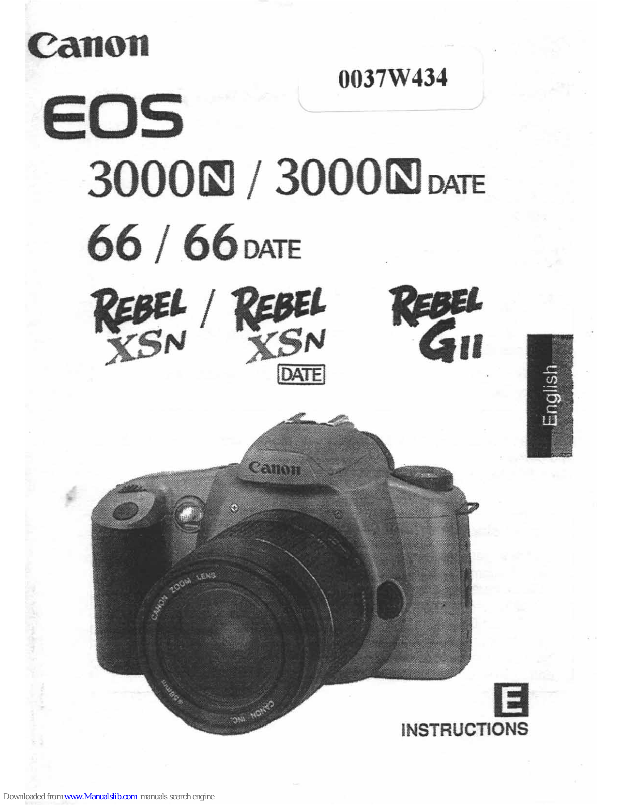 Canon 8675A001 - EOS Rebel GII SLR Camera, Eos Rebel GII, Eos 3000N Date, Eos 66, Eos 66 Date Instructions Manual