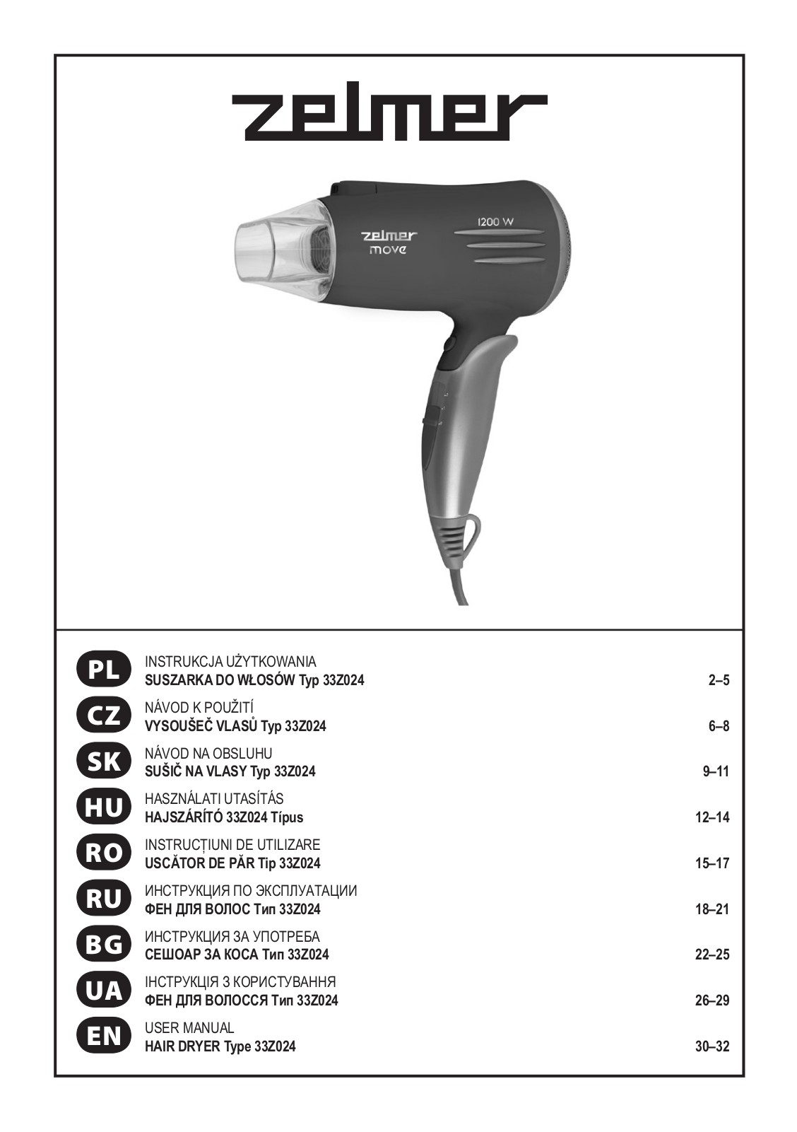 Zelmer 33Z024 User Manual