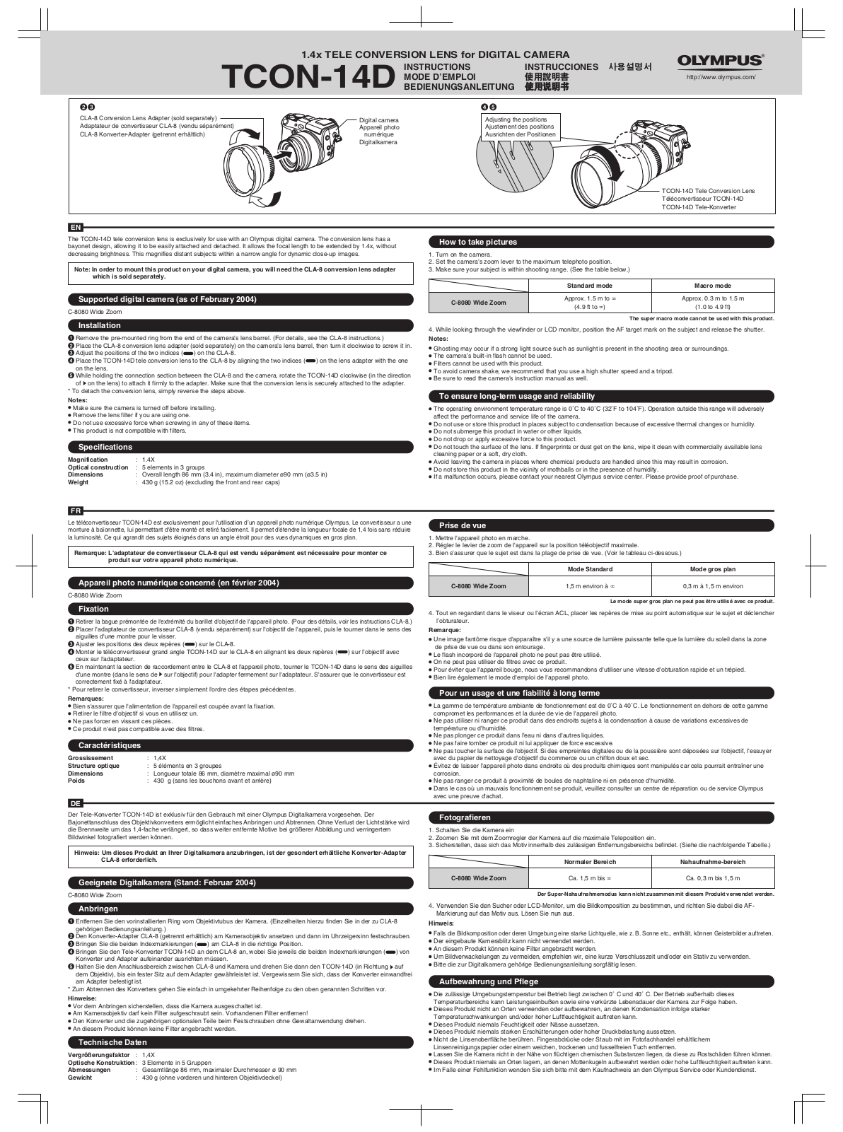 Olympus TCON 1.4D User Manual