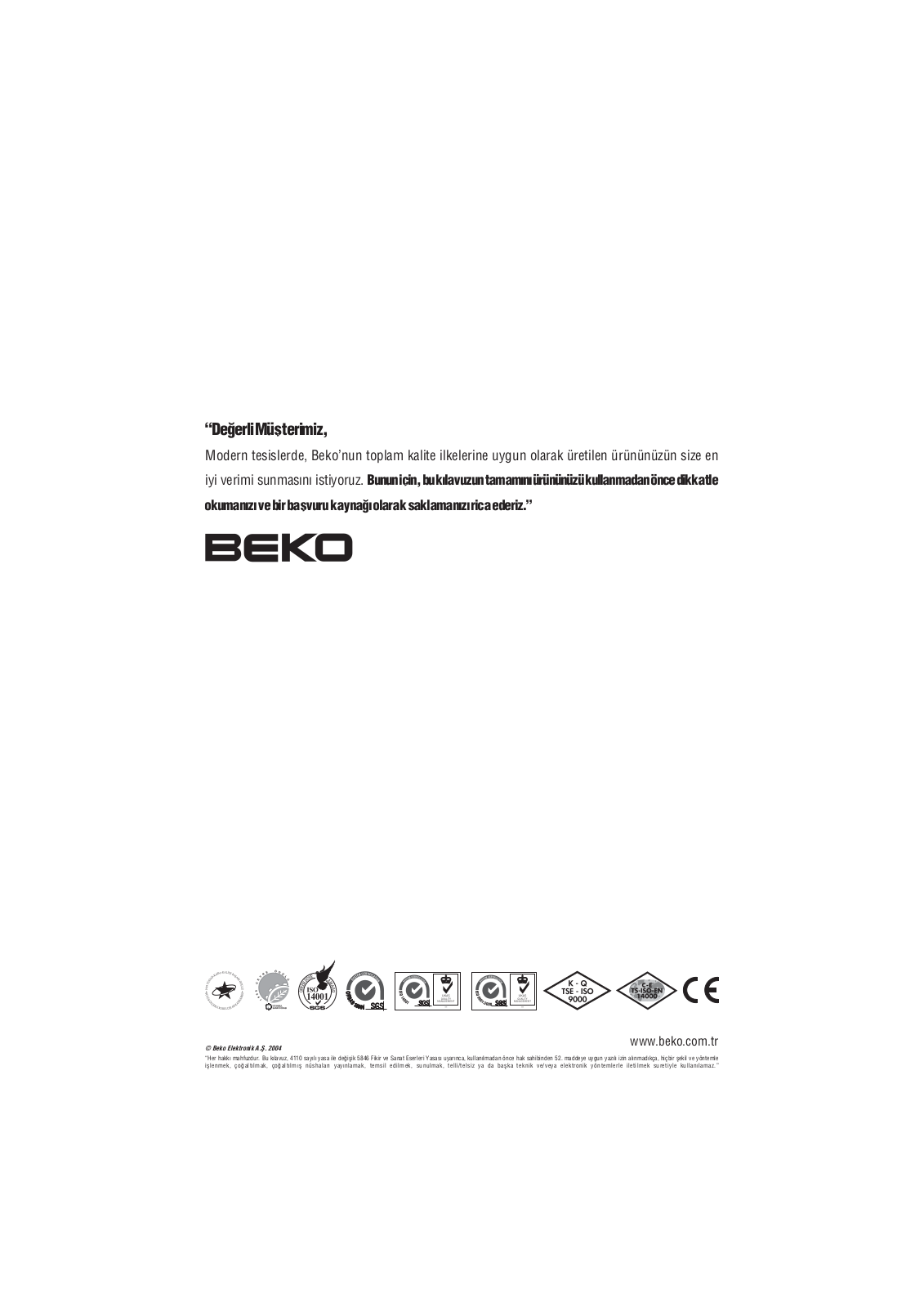 Beko 100 TR User Manual
