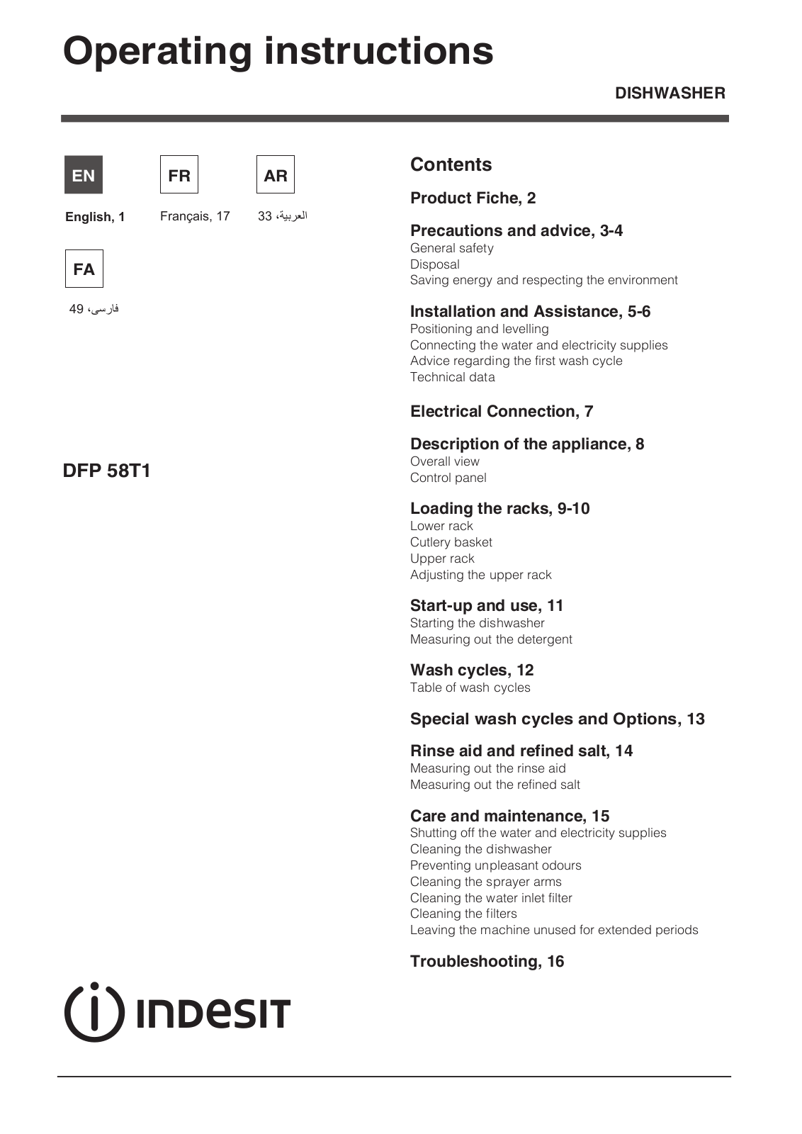 INDESIT DFP 58T1 NX UK EX User Manual