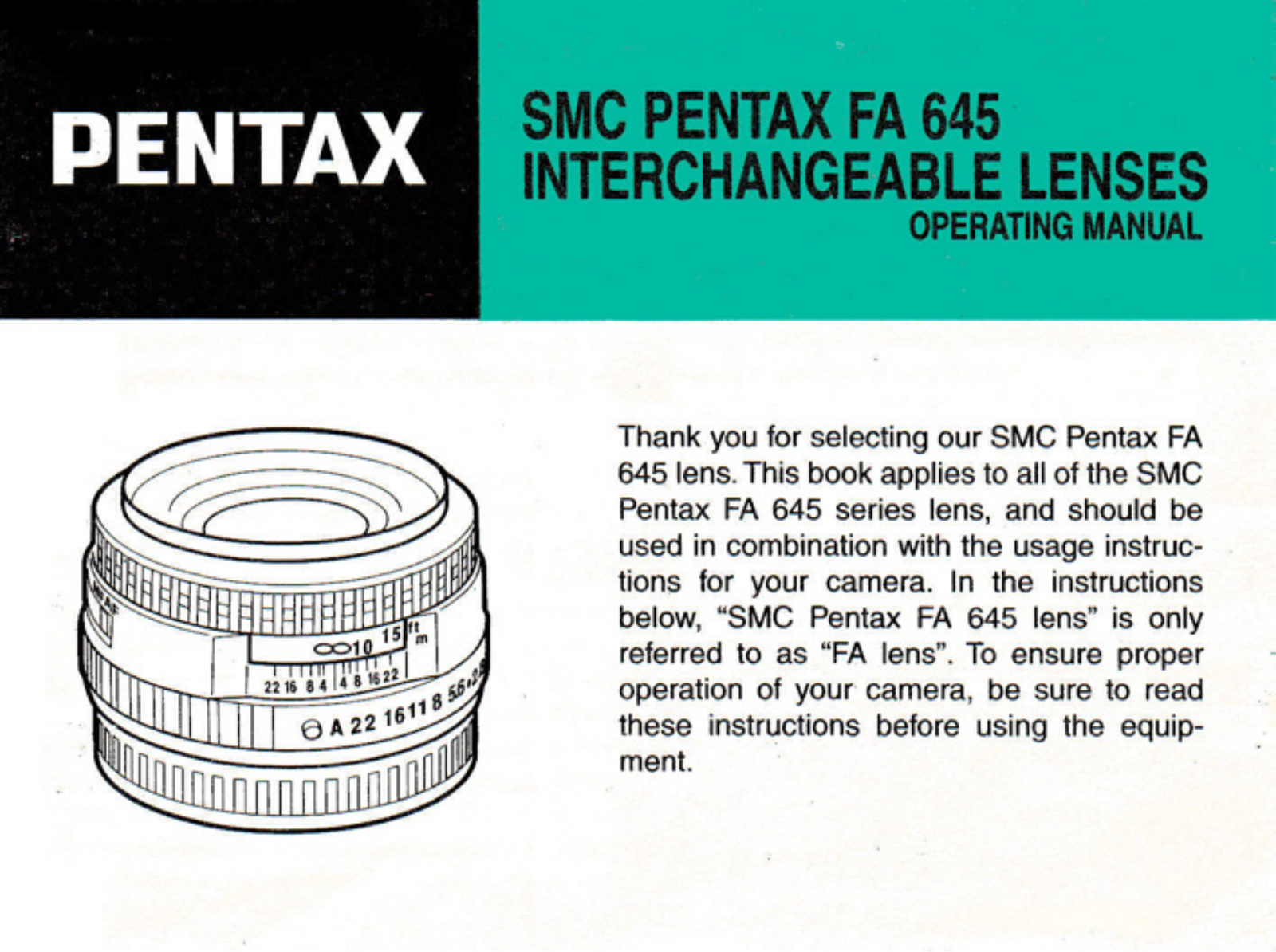 Pentax FA 645 User Manual