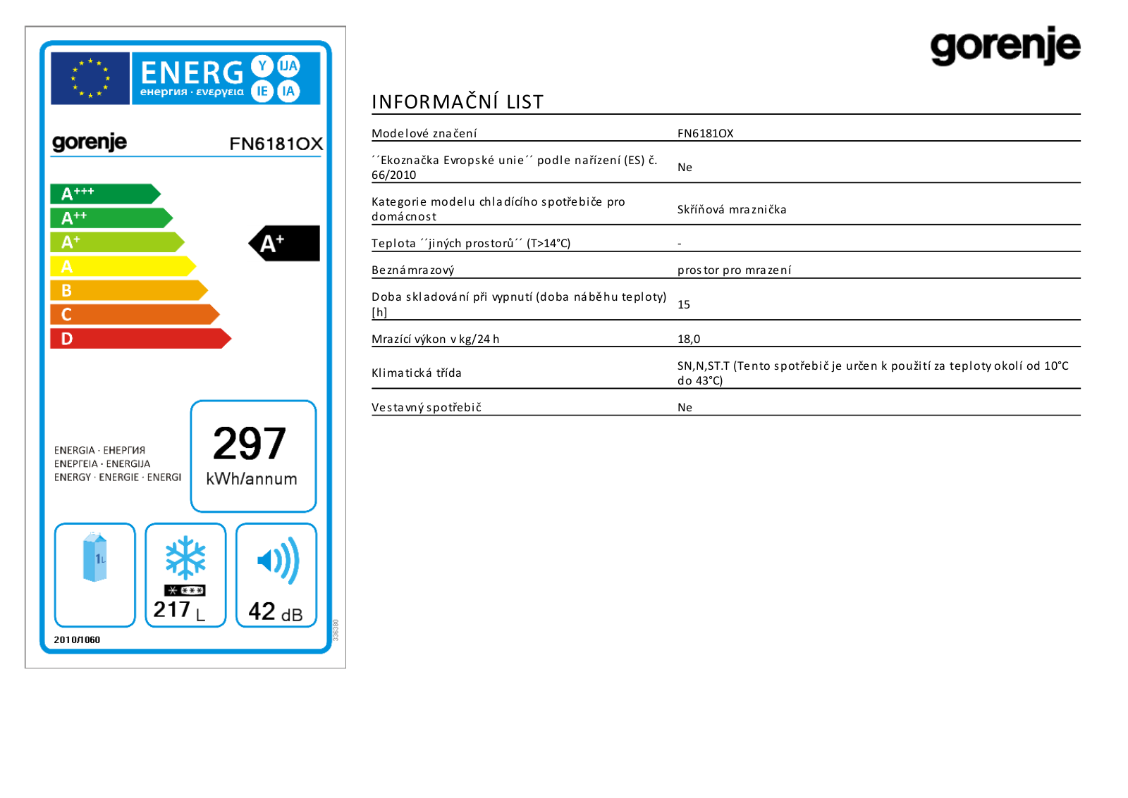 Gorenje FN 6181 OX User Manual