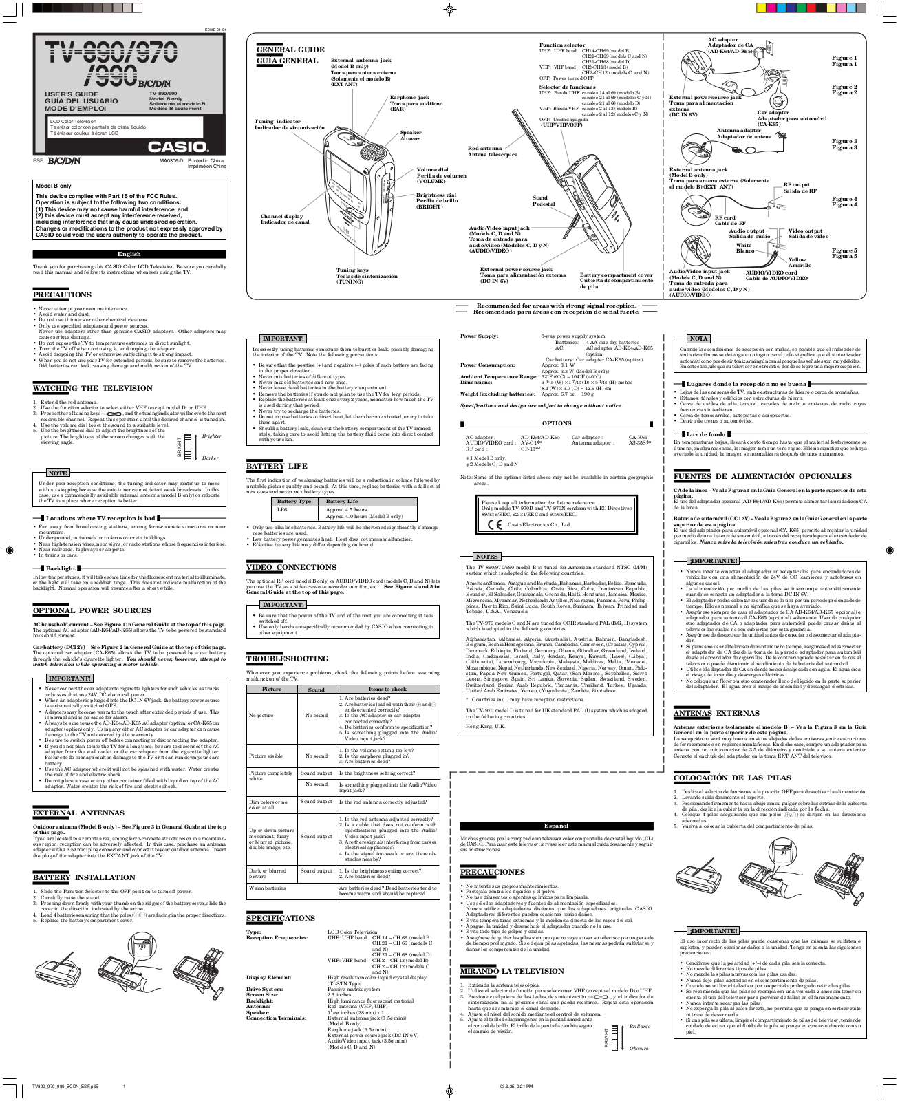 Casio TV-970 Manual